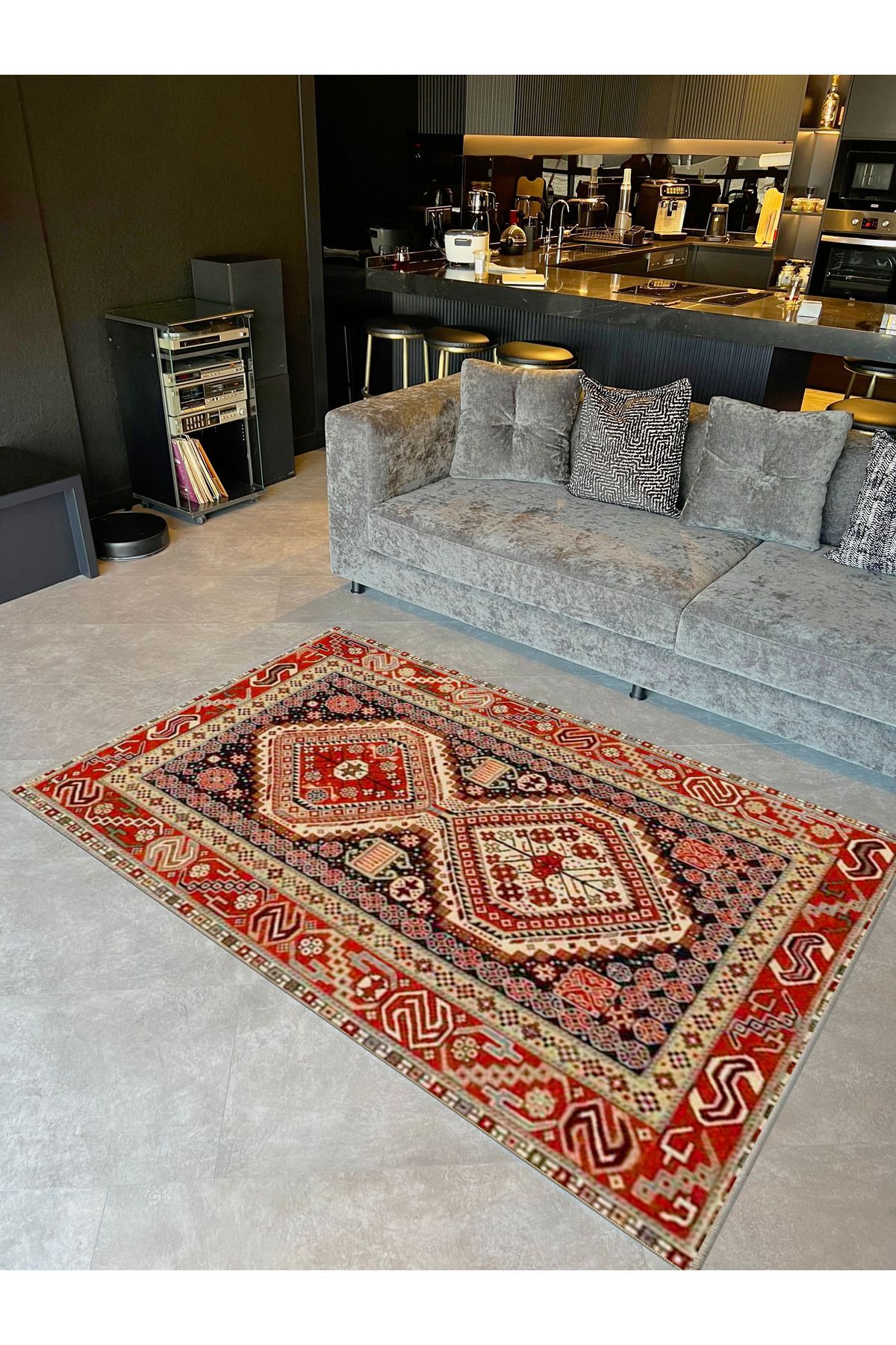 İnci Koleksiyonu Çok Renkli Geleneksel Motif Desenli Dokuma Taban Vintage Dekoratif Halı inci33