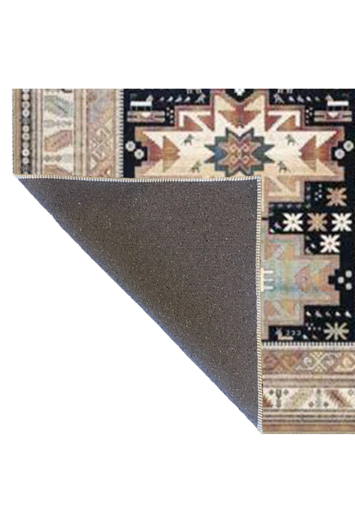 Krem Geometrik Modern Yıkanabilir Pamuklu Dekoratif Halı miravip8168