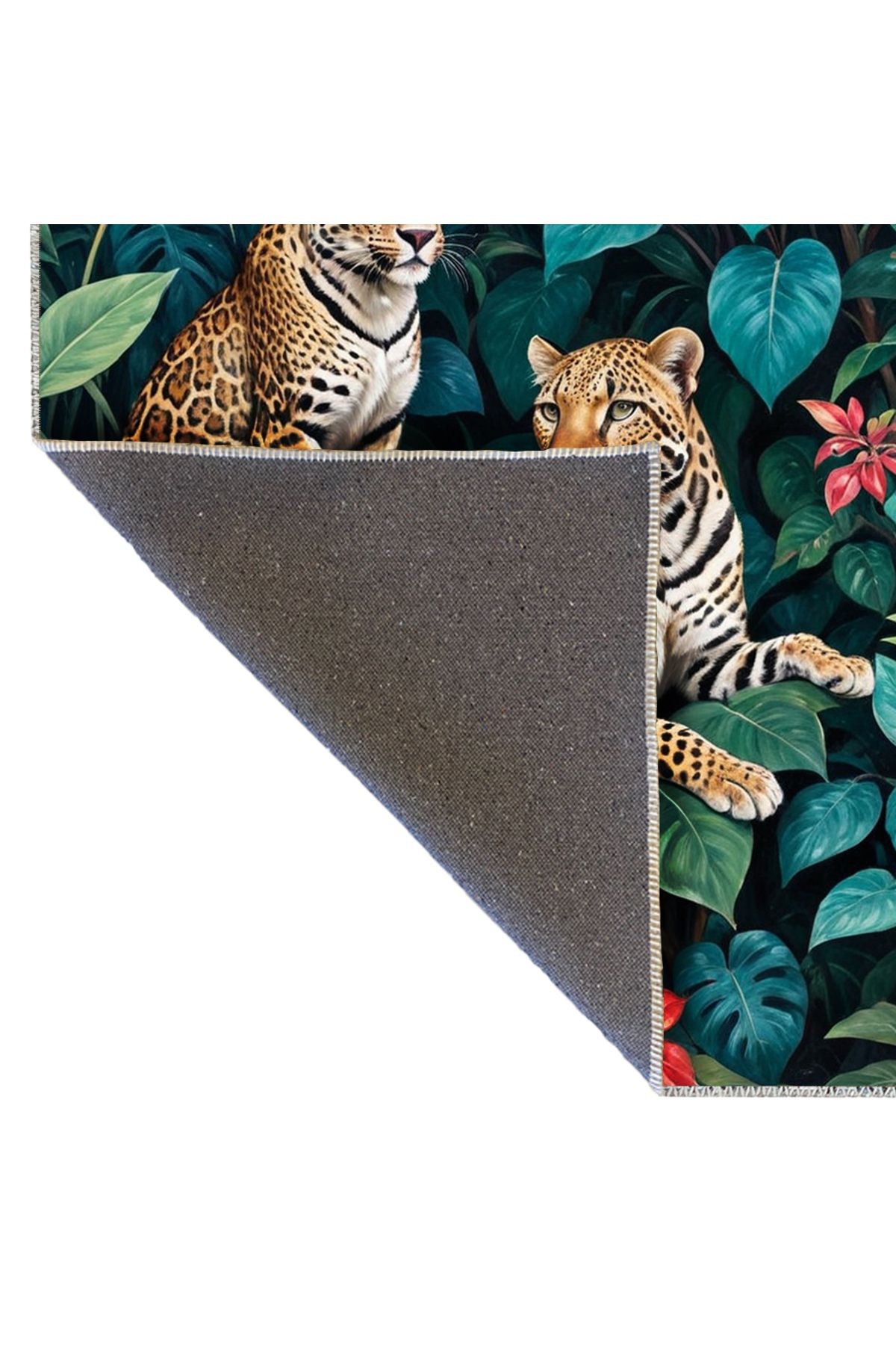 Semih Koleksiyonu Ağaç Yapraklarının Arasındaki Leopar Desenli Dokuma Taban Modern Dekoratif Halı 19