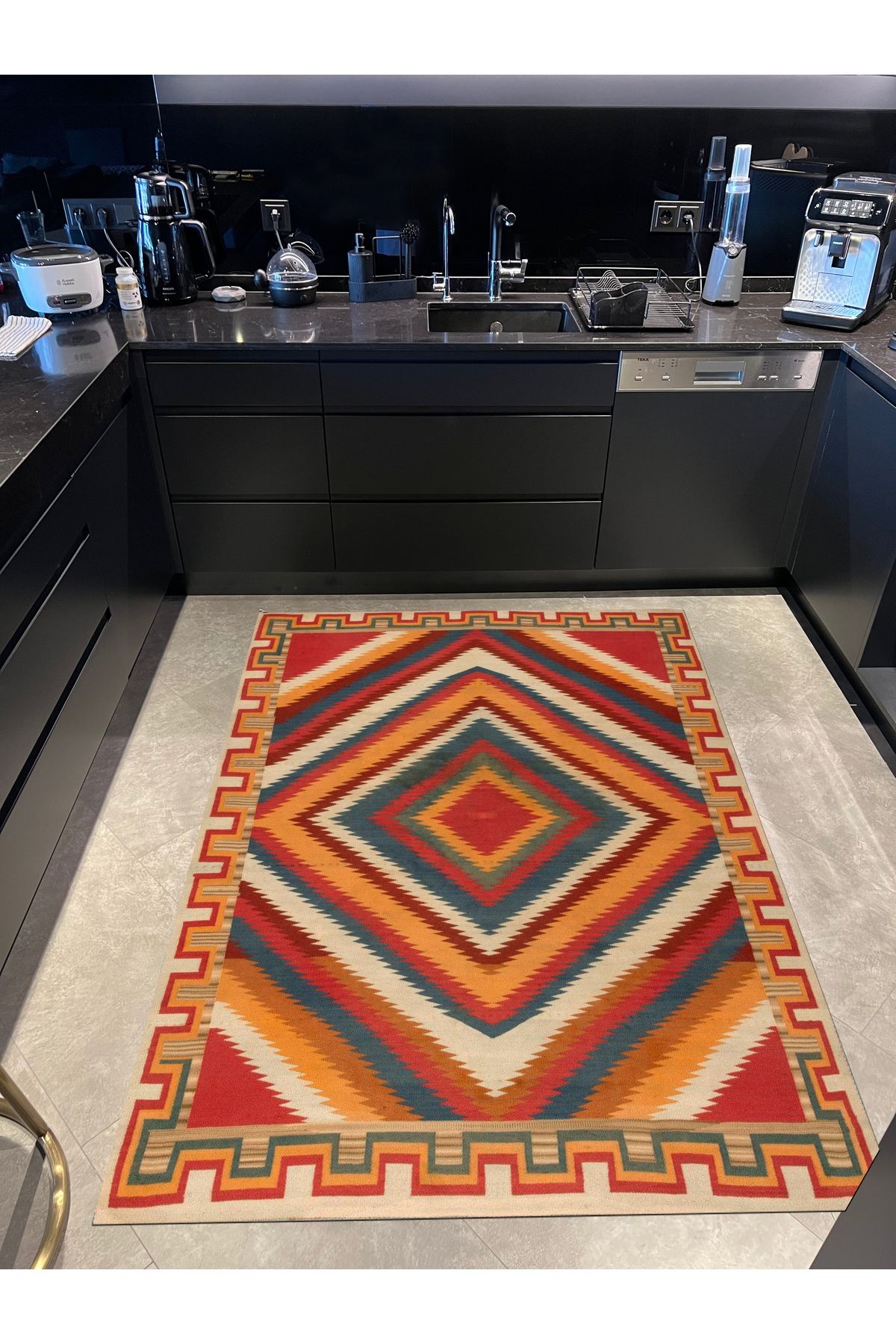 Etnik Kilim Tema Çok Renkli Dokuma Taban Dekoratif Halı Mira 1473
