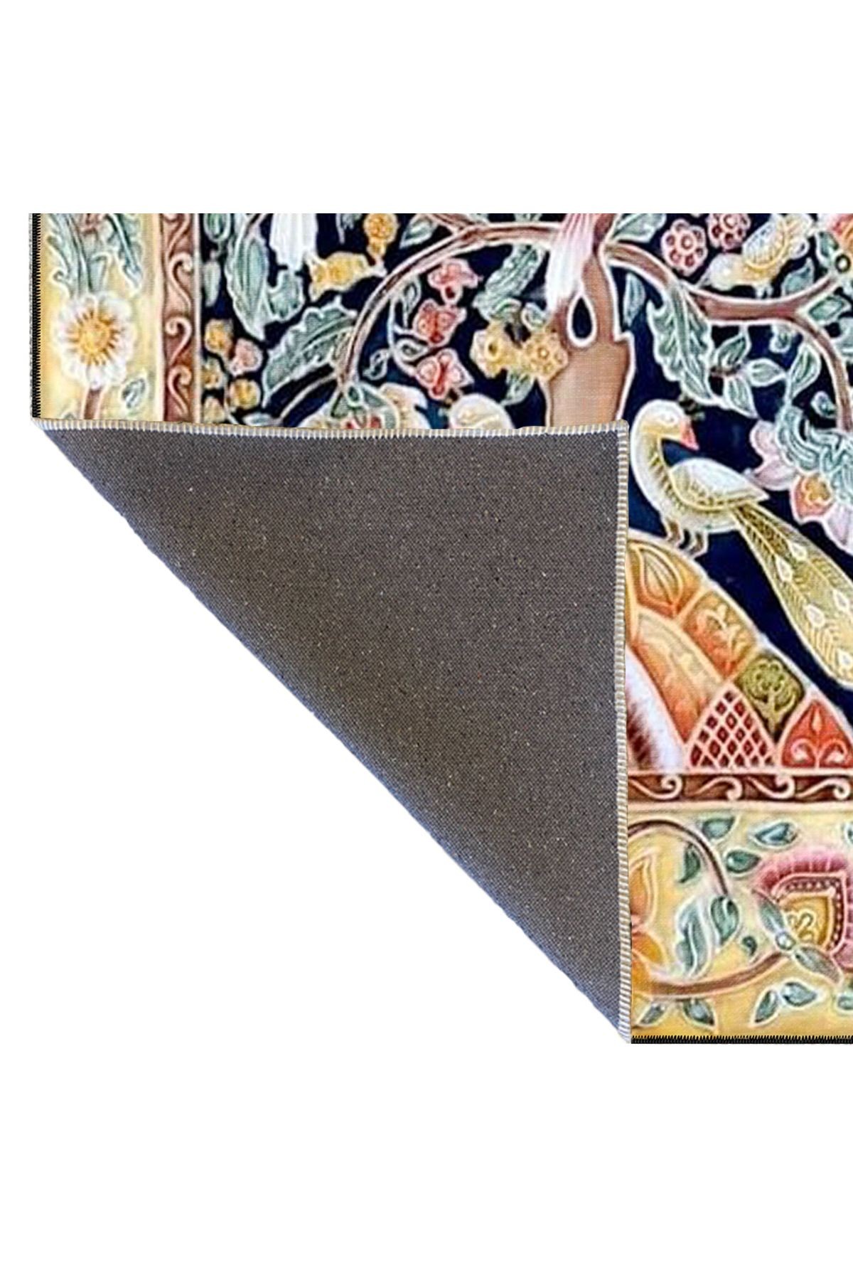 Açık Tonlarda Kuş ve Çiçek Desenli Kreatif Dekoratif Dokuma Taban Halı miravip40