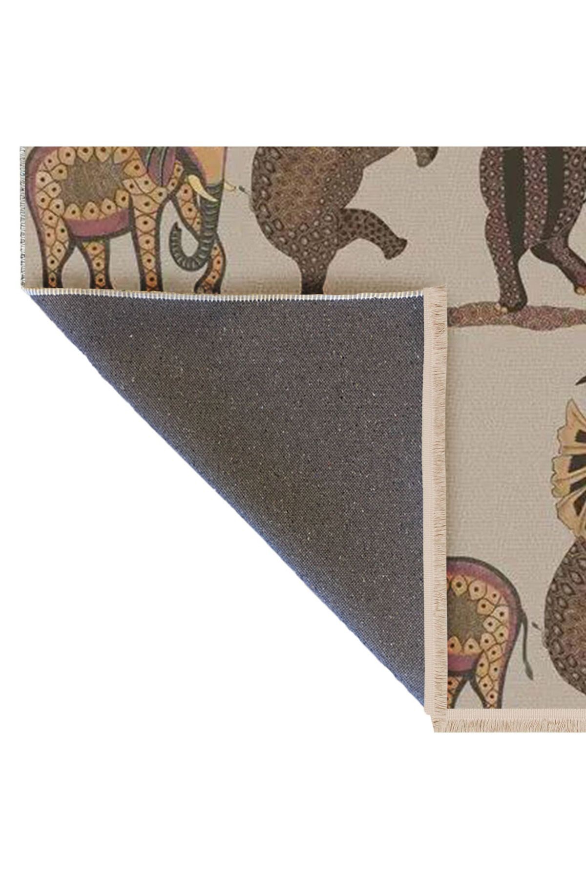 Güney Koleksiyonu Soyut Tema Dans Eden Fil Figürleri Desenli Modern Dekoratif Halı 04