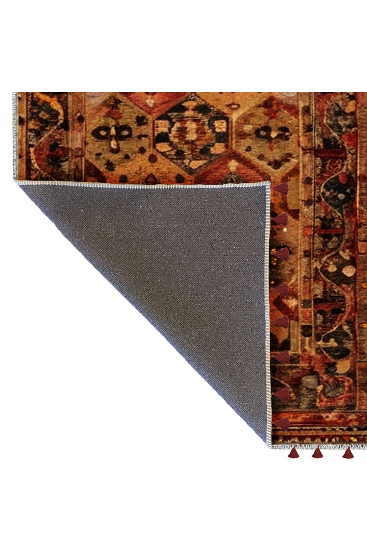 Royal Karma Soyut Antik Şekiller Desenli Püskül Detaylı Dokuma Taban Dekoratif Halı royal30