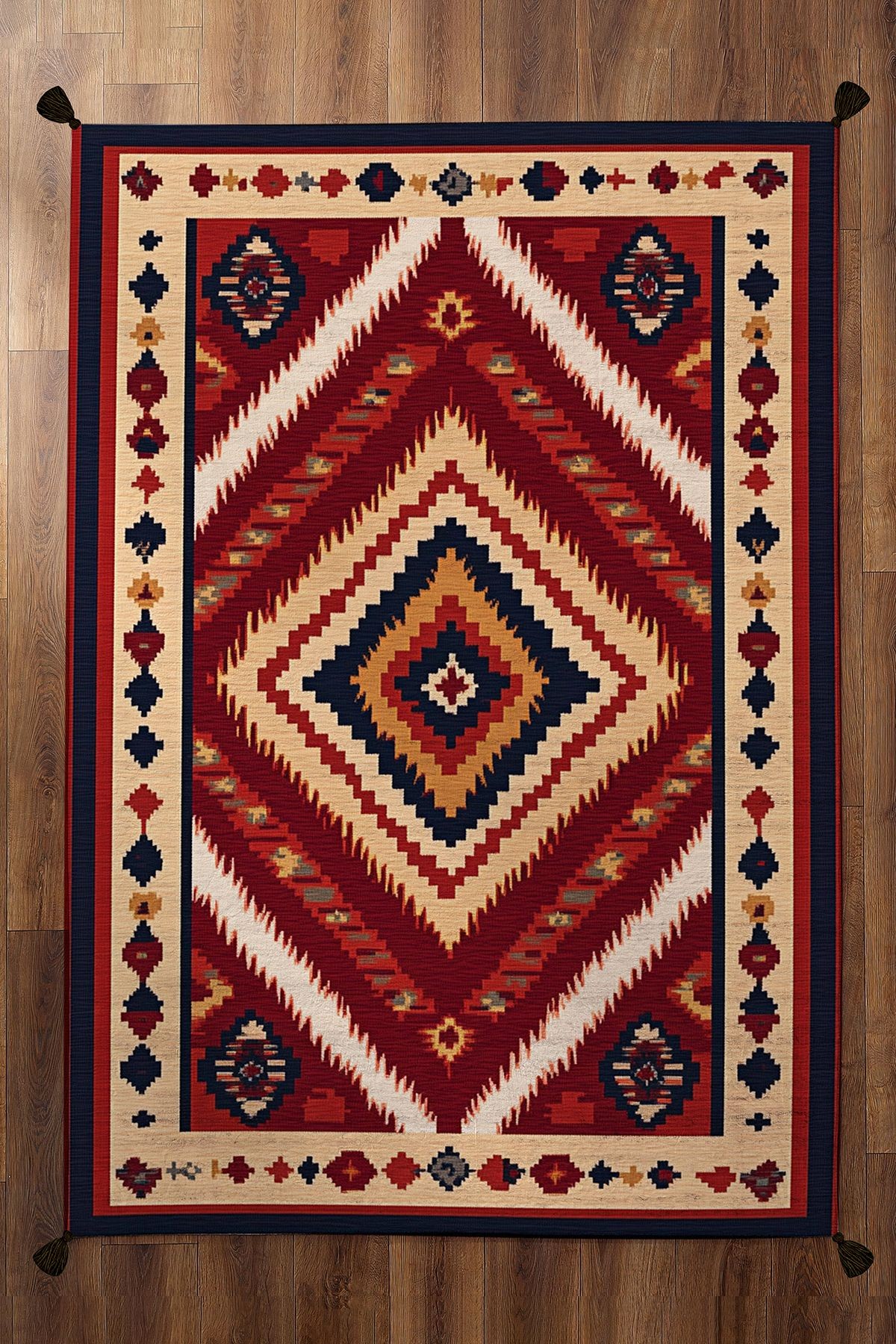 Herat Atelier Vintage Afgan Desen Bordo Renkli Dokuma Taban Dekoratif Salon Halısı 305