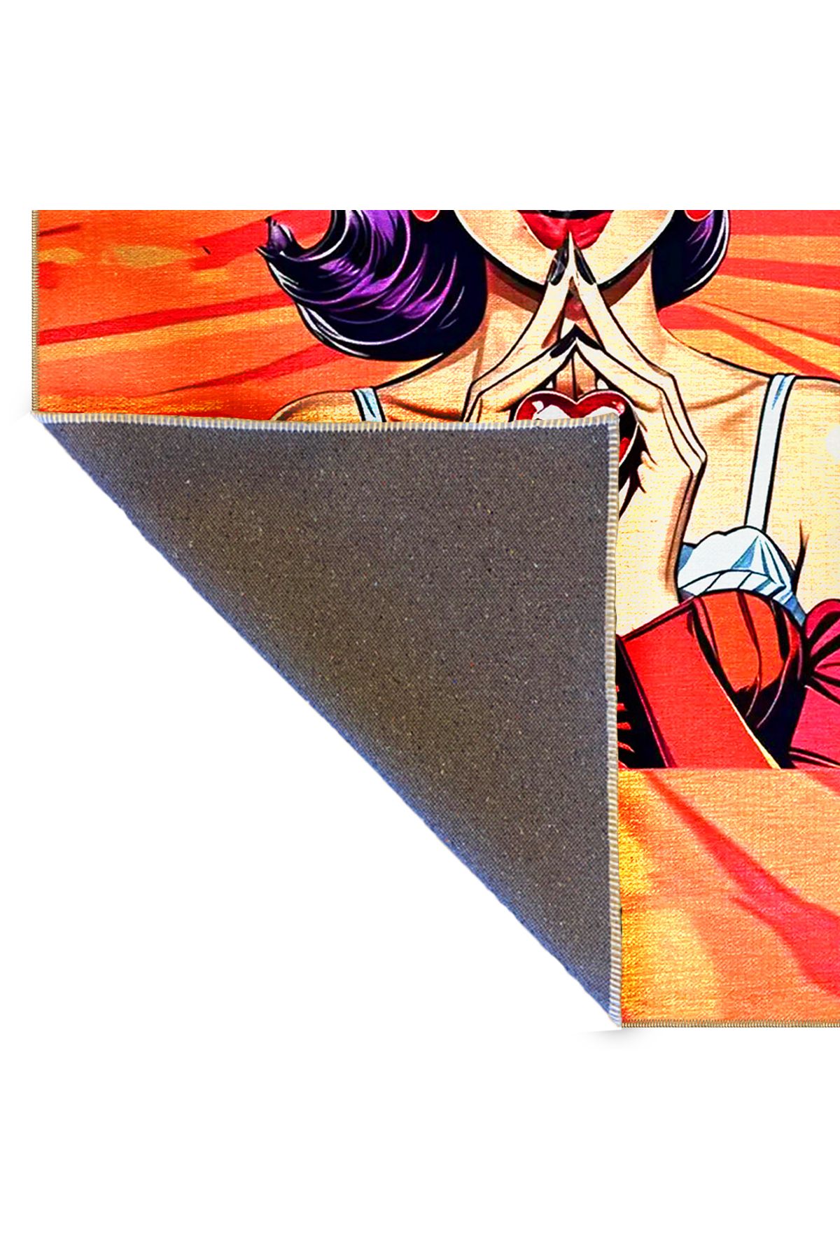 Çok Renkli Mor Saçlı Kadın  Kalp Detaylı Dokuma Taban Yıkanabilir Halı miraface14