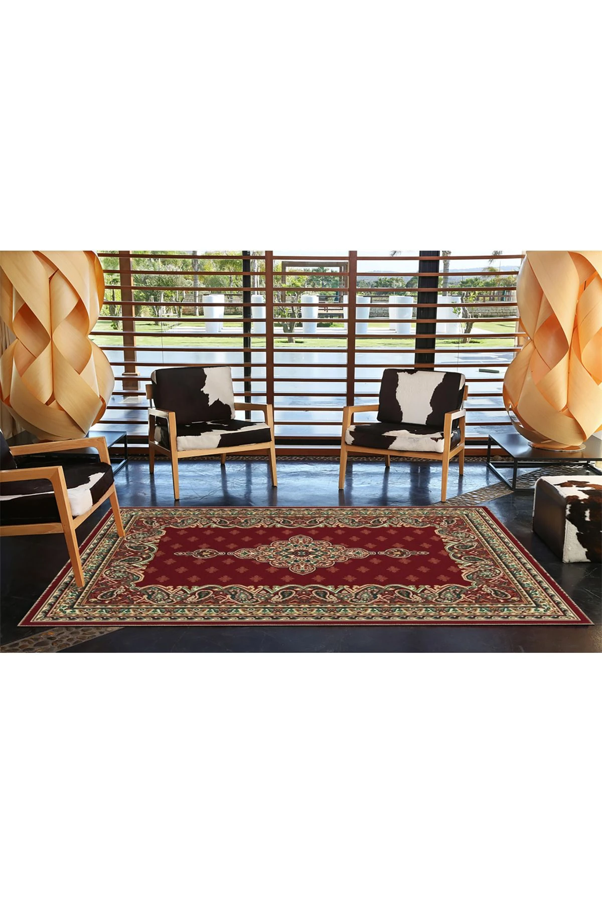 Etnik Desenli Bordo Dokuma Taban Halı 4288