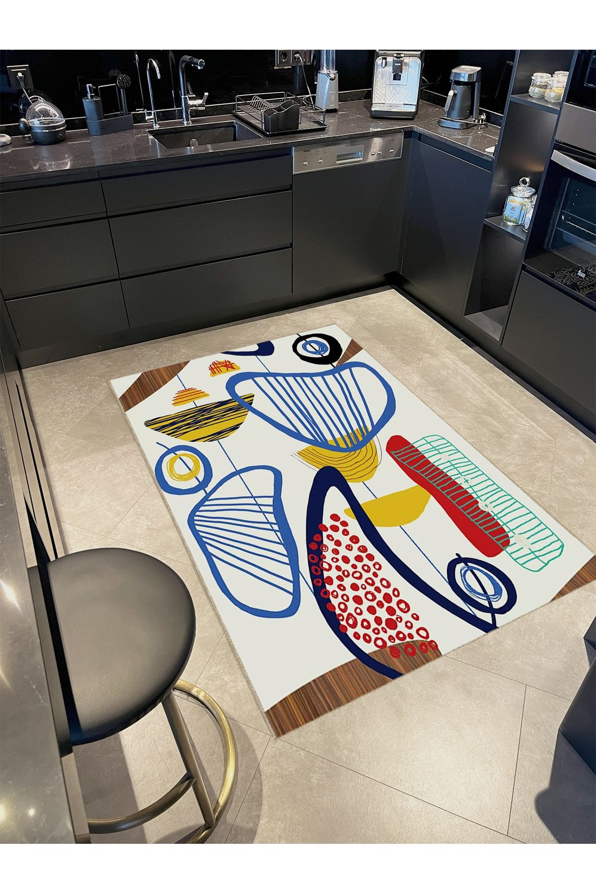 Seda Koleksiyonu Çok Renkli Soyut Şekiller Desenli Dokuma Taban Modern Dekoratif Halı seda18