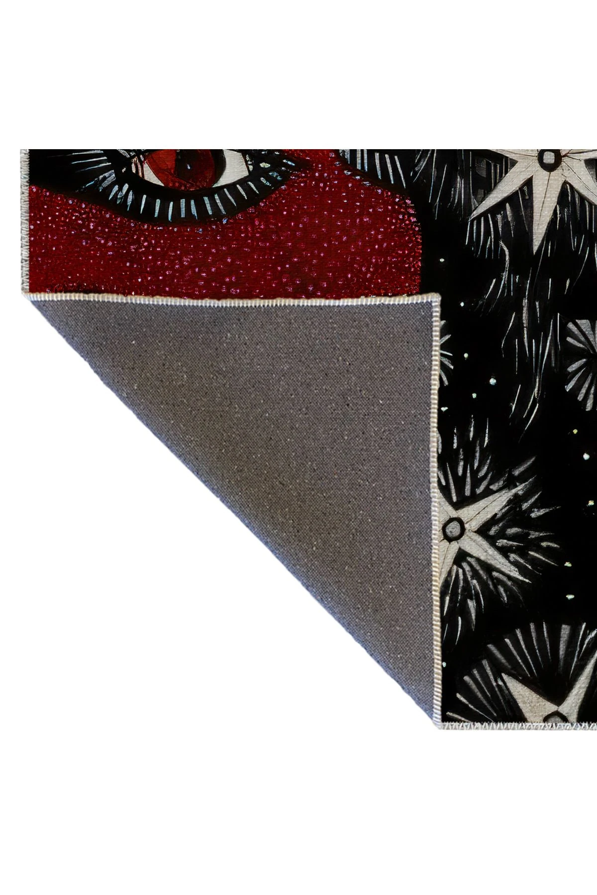 Bordo Siyah Temalı Sürrealist Etnik Göz ve Kedi Desenli Kreatif Modern Dekoratif Halı 2362