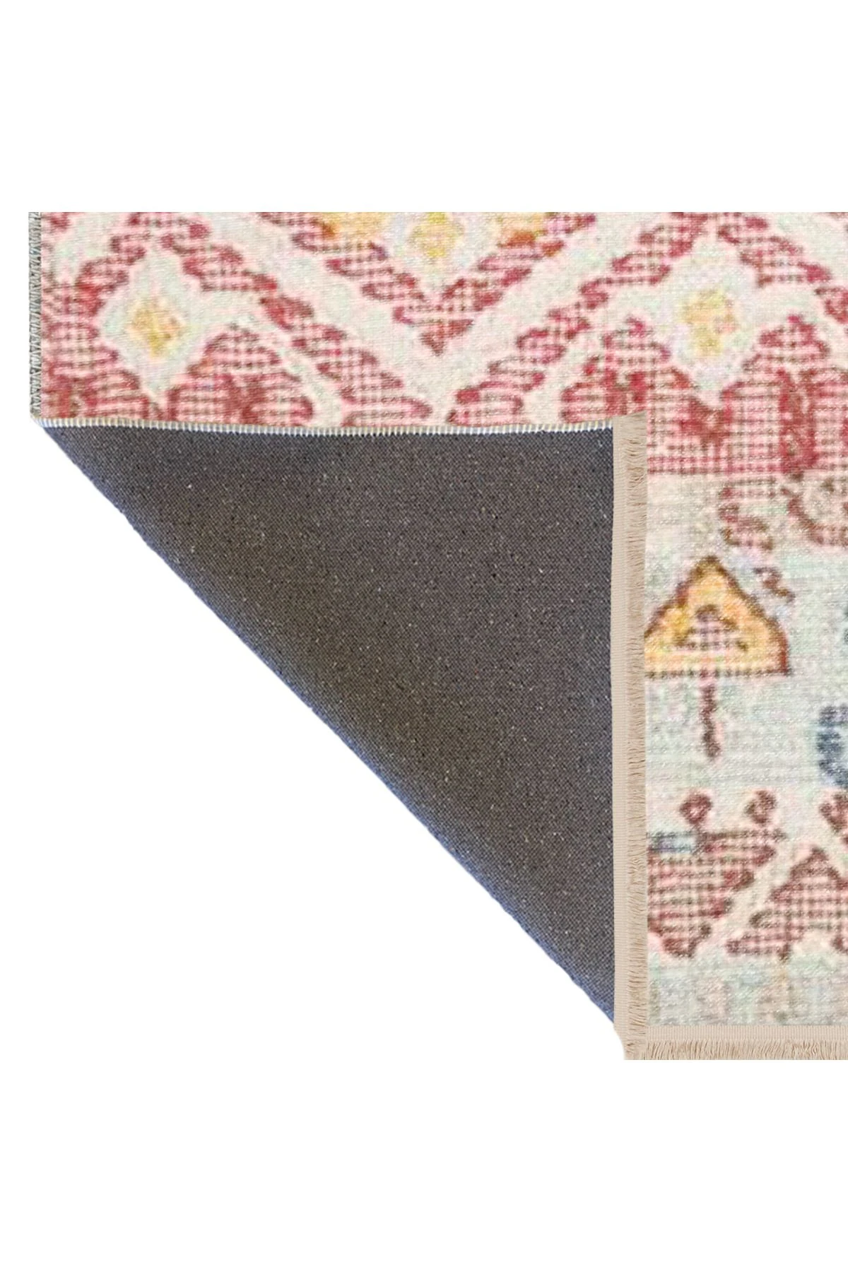 Pembe Bej Temalı Motifli Etnik Desenli Saçaklı Vintage Dekoratif Halı 3178