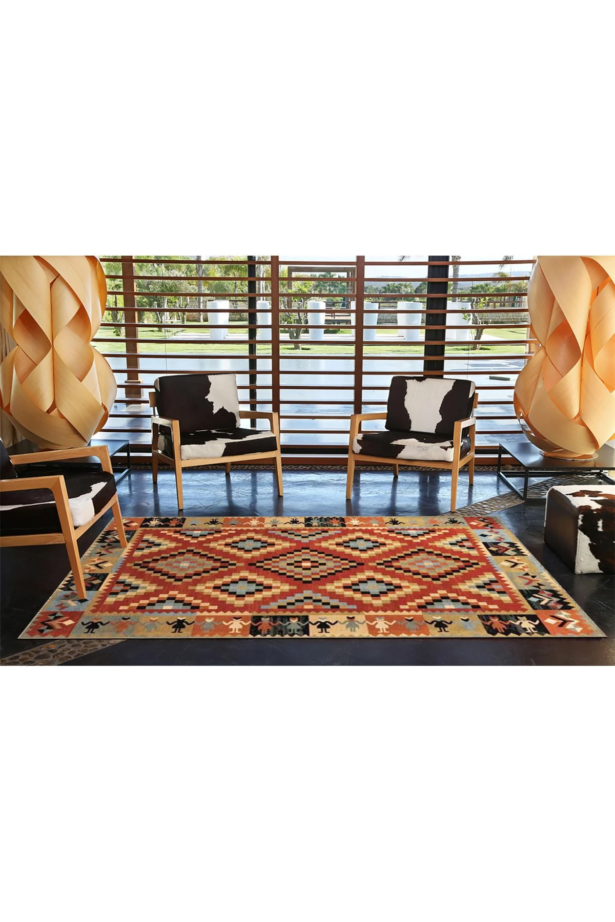 Kahverengi Geometrik Desenli Etnik Dokuma Taban Halı 4266