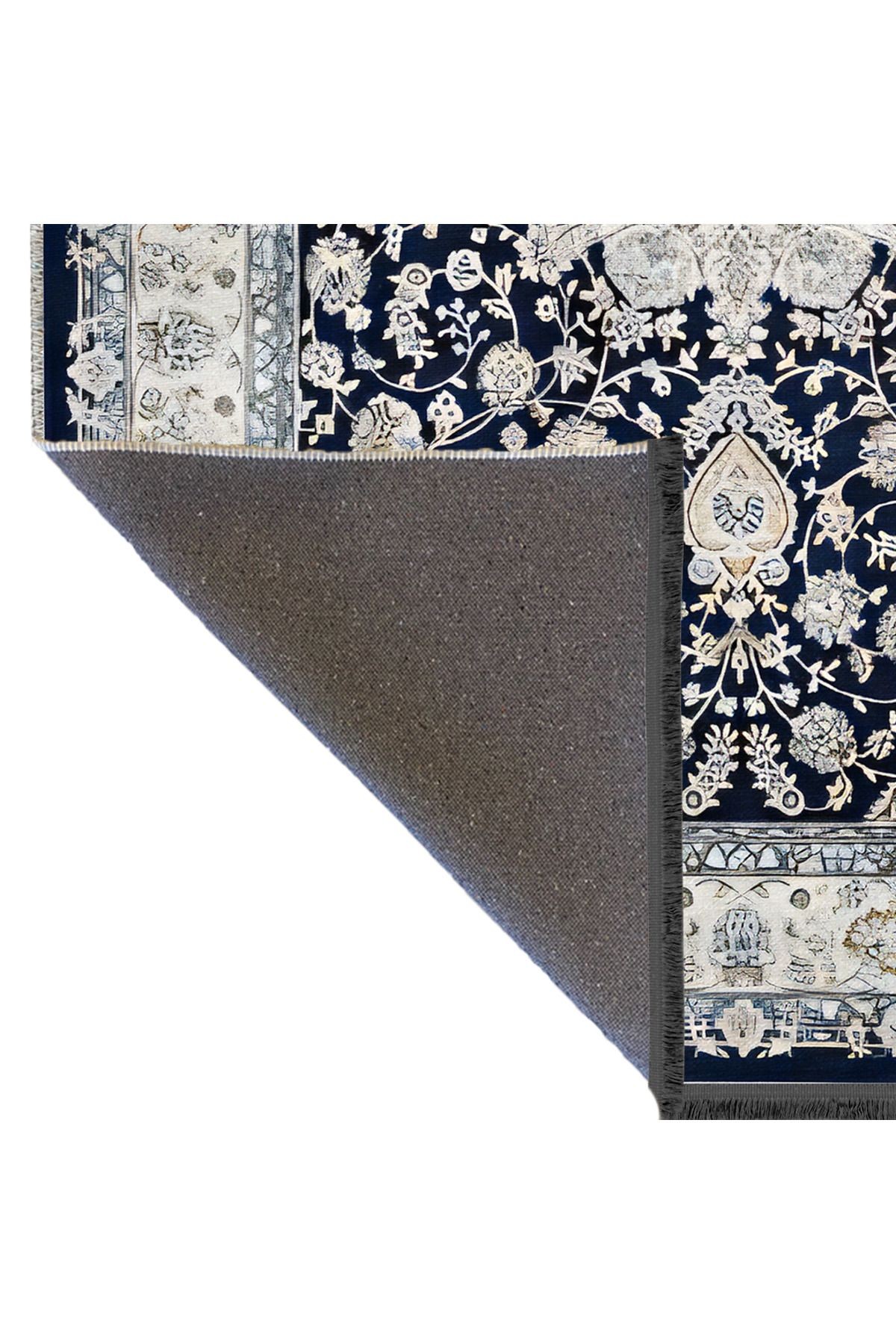Açık Ton Mavi Bej Temalı Geleneksel Motif Etnik Çiçek Desenli Vintage Dekoratif Halı 2393