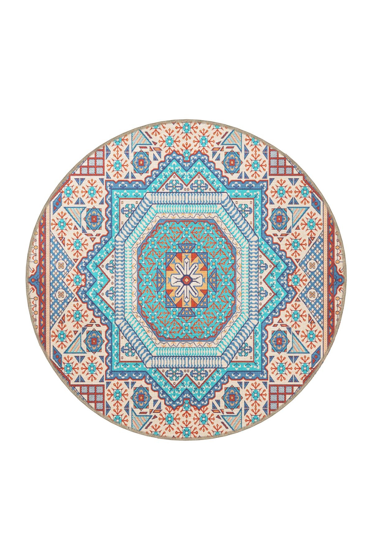 Çok Renkli Geleneksel Motif Etnik Desenli Vintage Dekoratif Halı 3435