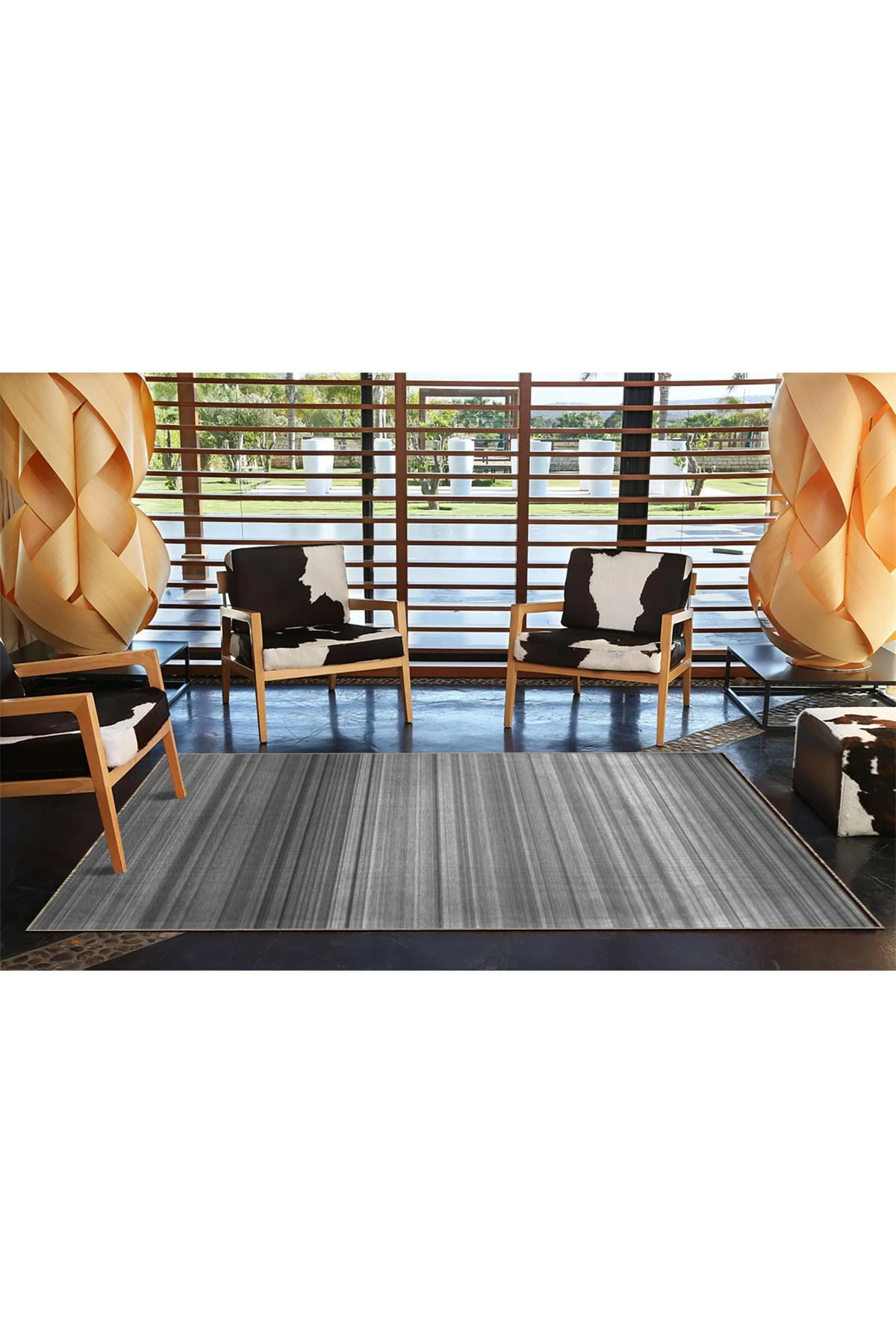 Gri Tonlarda Düz Çizgili Desenli Dokuma Taban Halı 4202