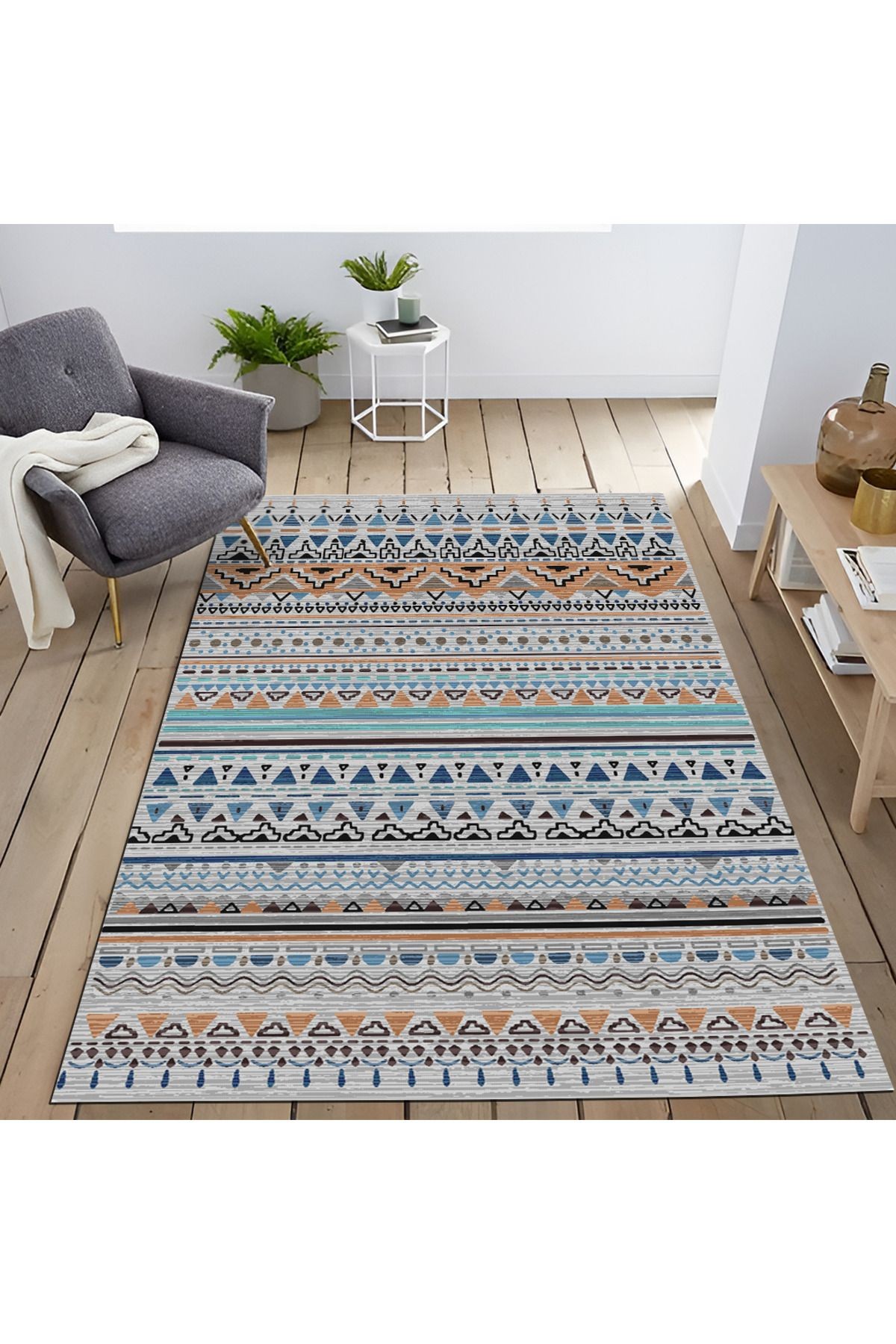 Mira Çok Renkli Geometrik Desen Dekoratif Halı Mira 1544