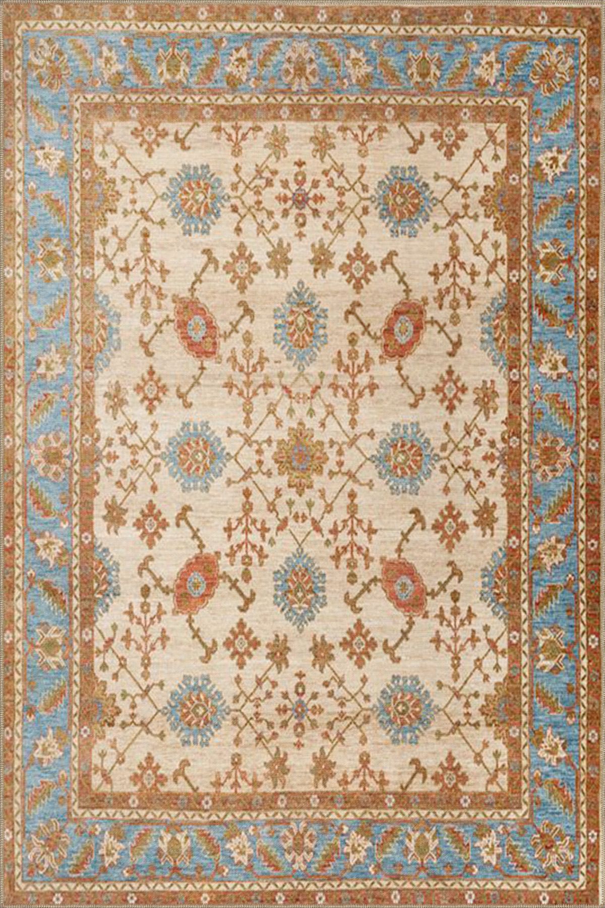 Kahverengi Tonlarda Geleneksel Gül Desenli Dokuma Taban ve Dekoratif Halı miravip69