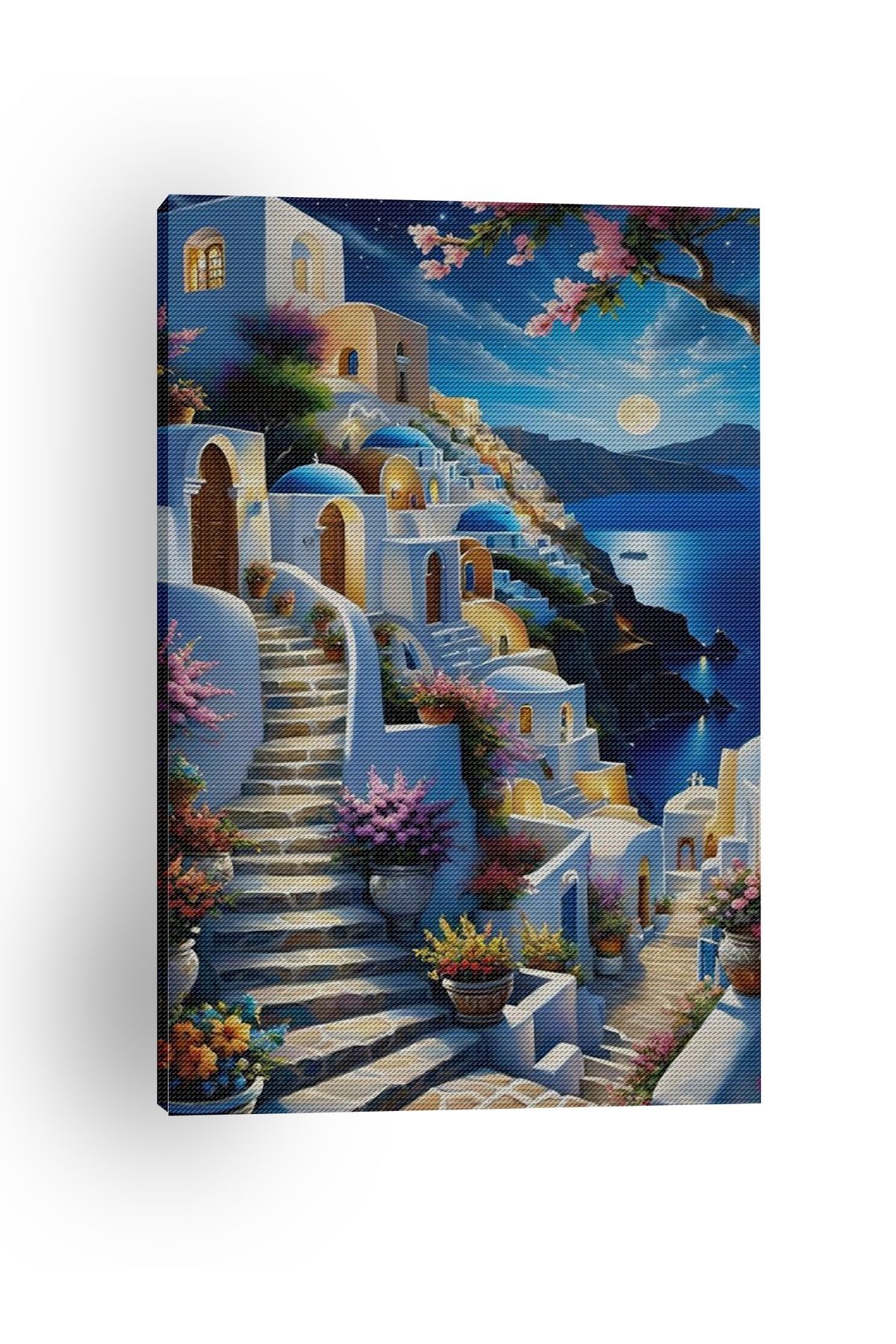 Kanvas Tablo Ev ve Gece Temalı Desenli Modern Tablo