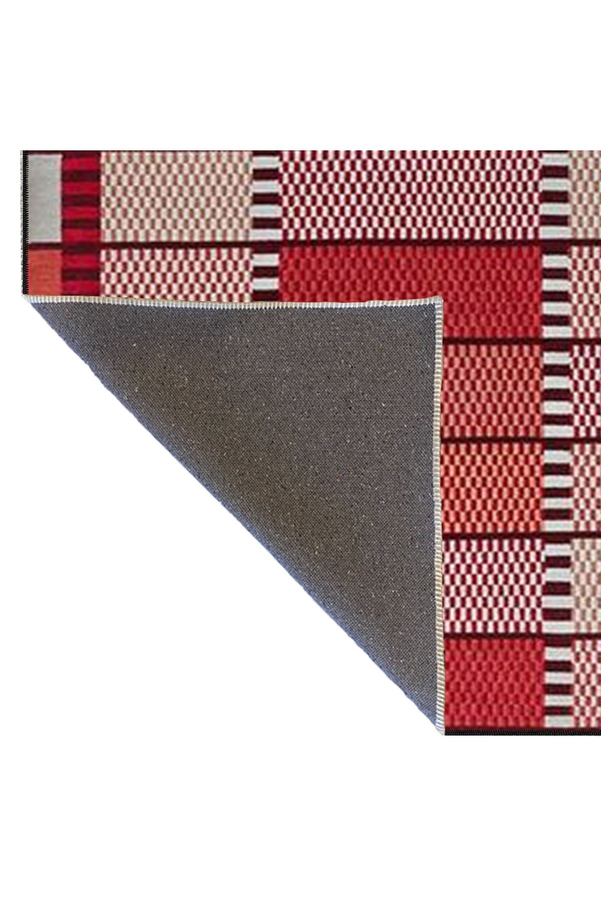 Kırmızı Geometrik Kreatif  Dokuma Taban Halı 4188
