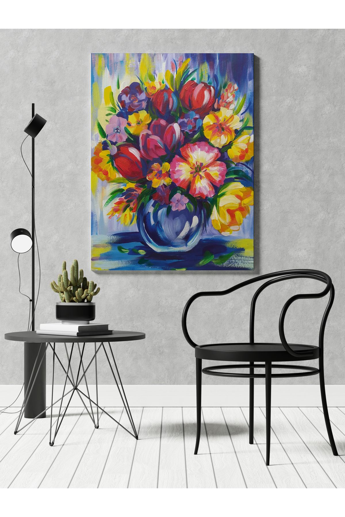 Kanvas Tablo Vazo Çiçekli Pastel Renkli Desenli Renkli Temalı Modern Tablo