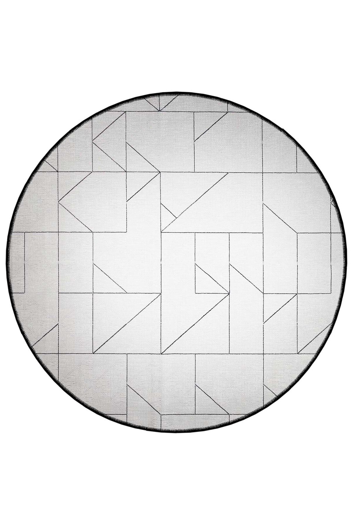 Mira Yuvarlak Beyaz Siyah Çizgi Şekil Detaylı DokumaTaban Modern Dekoratif Halı mirayuvarlak5833