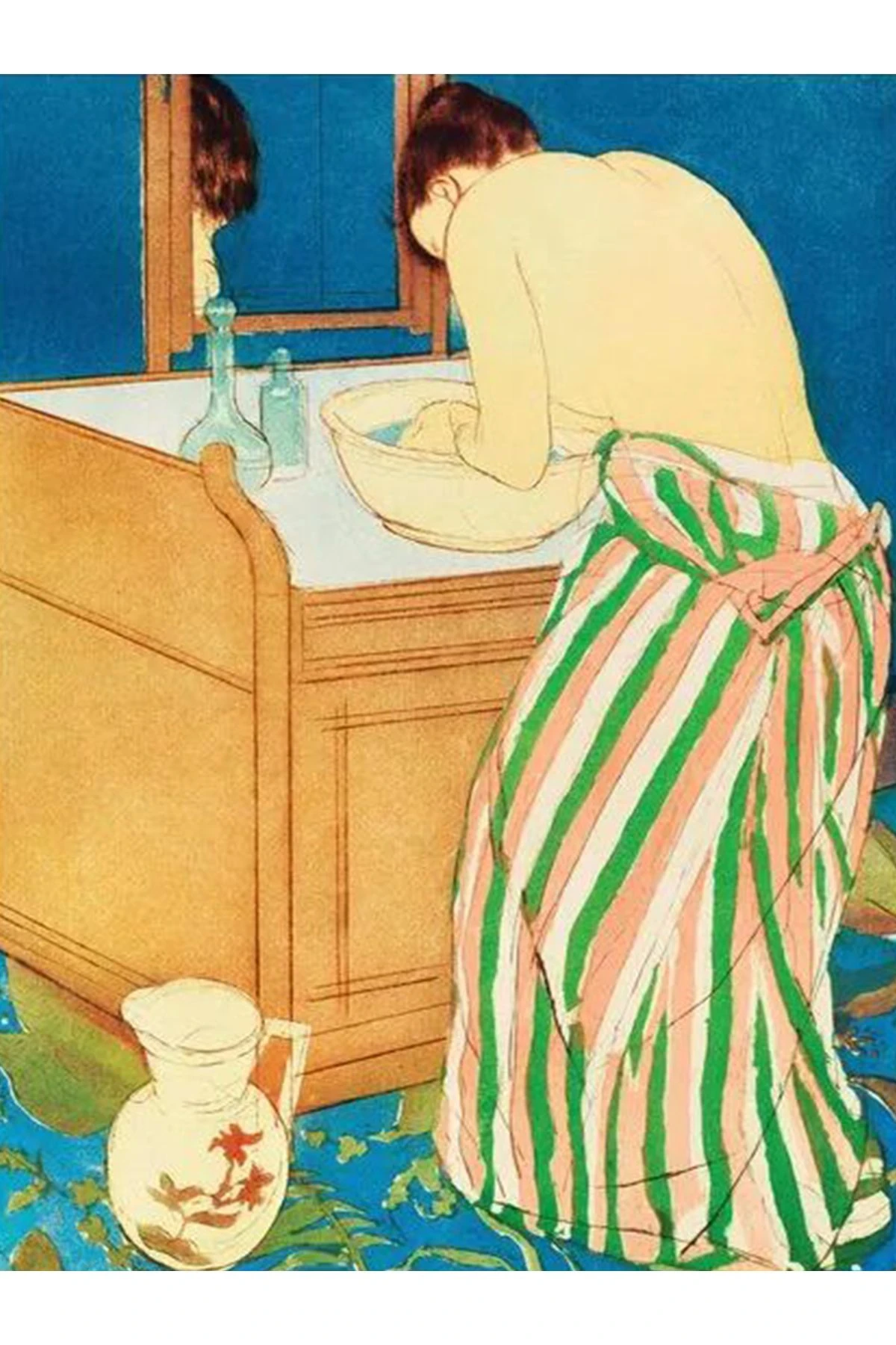 Yılmaz Koleksiyonu Pastel Renkler Sanatsal Kadın Figürü ve Banyo Desenli Modern Dekoratif Halı 03