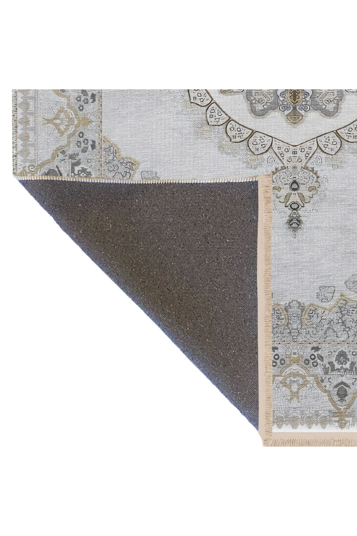 Bej Gri Temalı Geleneksel Motif Etnik Desenli Kreatif Vintage Dekoratif Halı 2391
