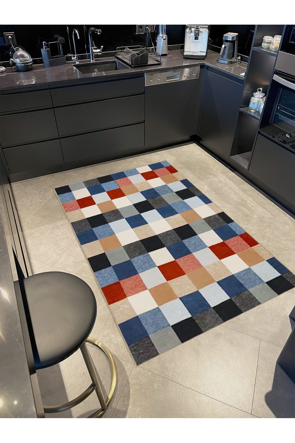 Ametist Serisi Çok Renkli Piksel Patchwork Desenli Dokuma Taban Modern Dekoratif Halı ametist34