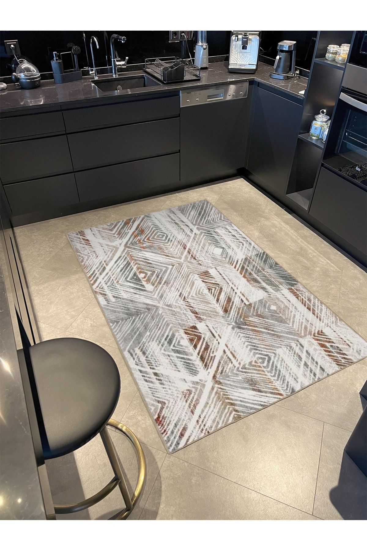 Krem Geometrik Geleneneksel Dokuma Taban Yıkanabilir Halı miravip9147