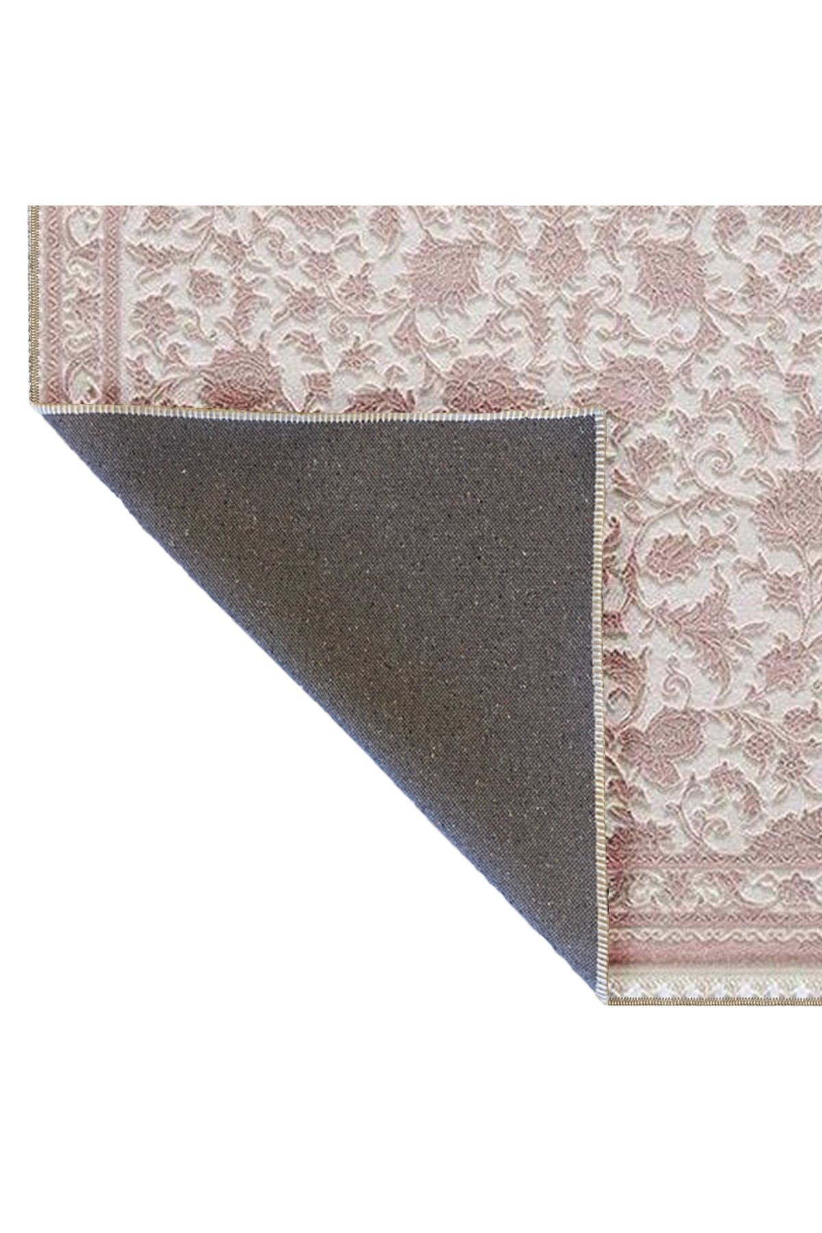 Pudra Pembe Temalı Motifli Floral Çiçek Desenli Vintage Dekoratif Halı 4878