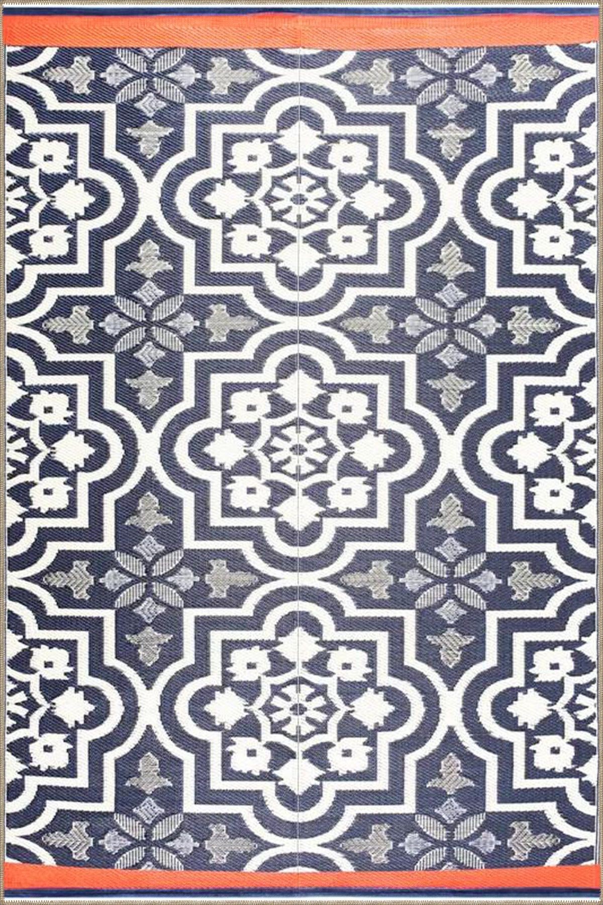 Turuncu Gri Geometrik Baklavalı Çizgili Desenli Dekoratif Yıkanabilir Halı miravip8409