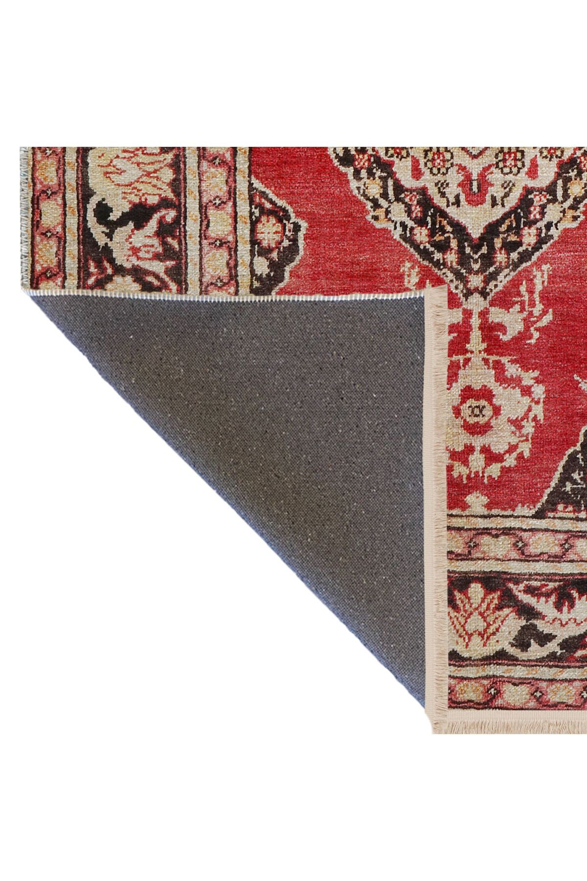 Bej Kırmızı Temalı Geleneksel Motif Çiçek Desenli Vintage Dekoratif Halı 2459