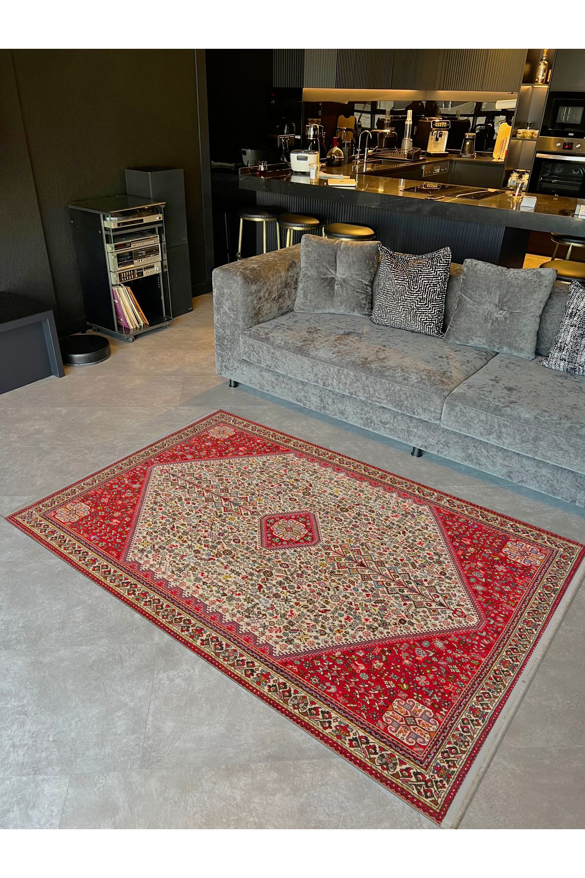 Güney Koleksiyonu Bej Kırmızı Temalı Etnik Motifler ve Geleneksel Desenli Vintage Dekoratif Halı 23