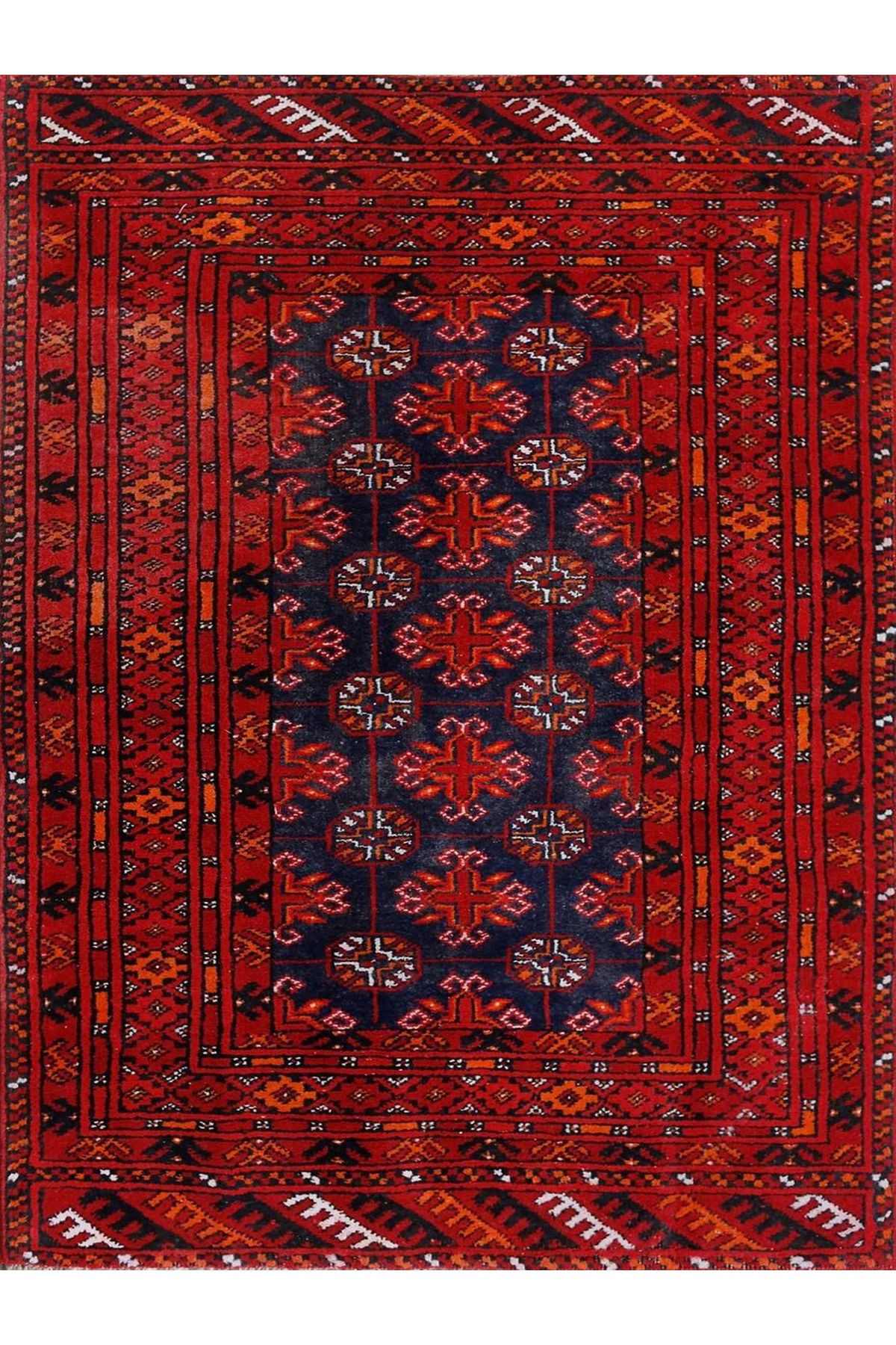 Mete Koleksiyonu Lacivert ve Bordo Temalı Geleneksel Motifler Desenli Vintage Dekoratif Halı 16