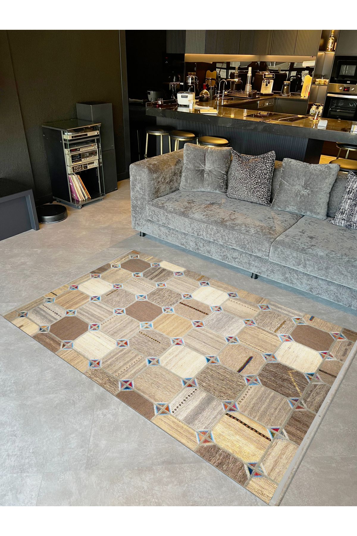 Kuzey Koleksiyonu Çok Renkli Şekiller Desenli Dokuma Taban Modern Dekoratif Halı kuzey49
