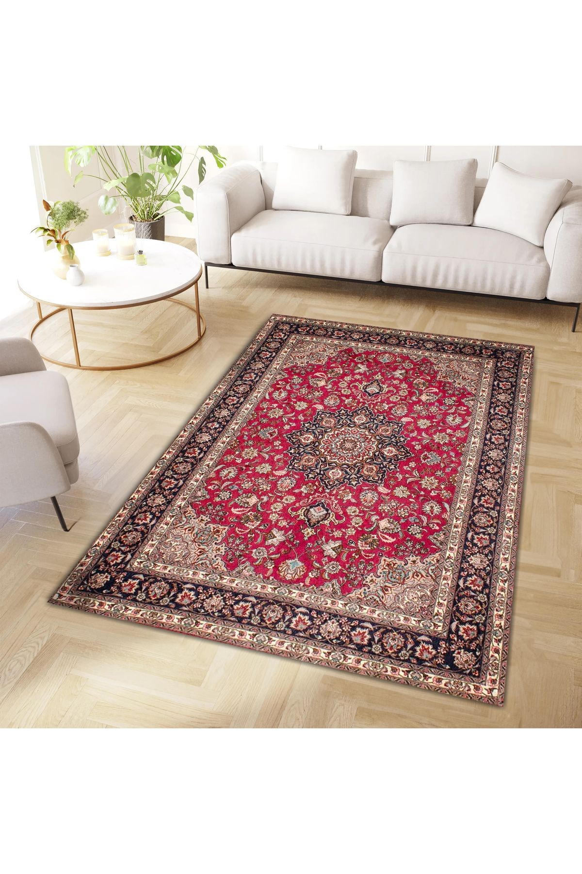 Aysu Koleksiyonu Kırmızı Detaylı Çiçek Desenli Dokuma Taban Modern Dekoratif Halı aysu48
