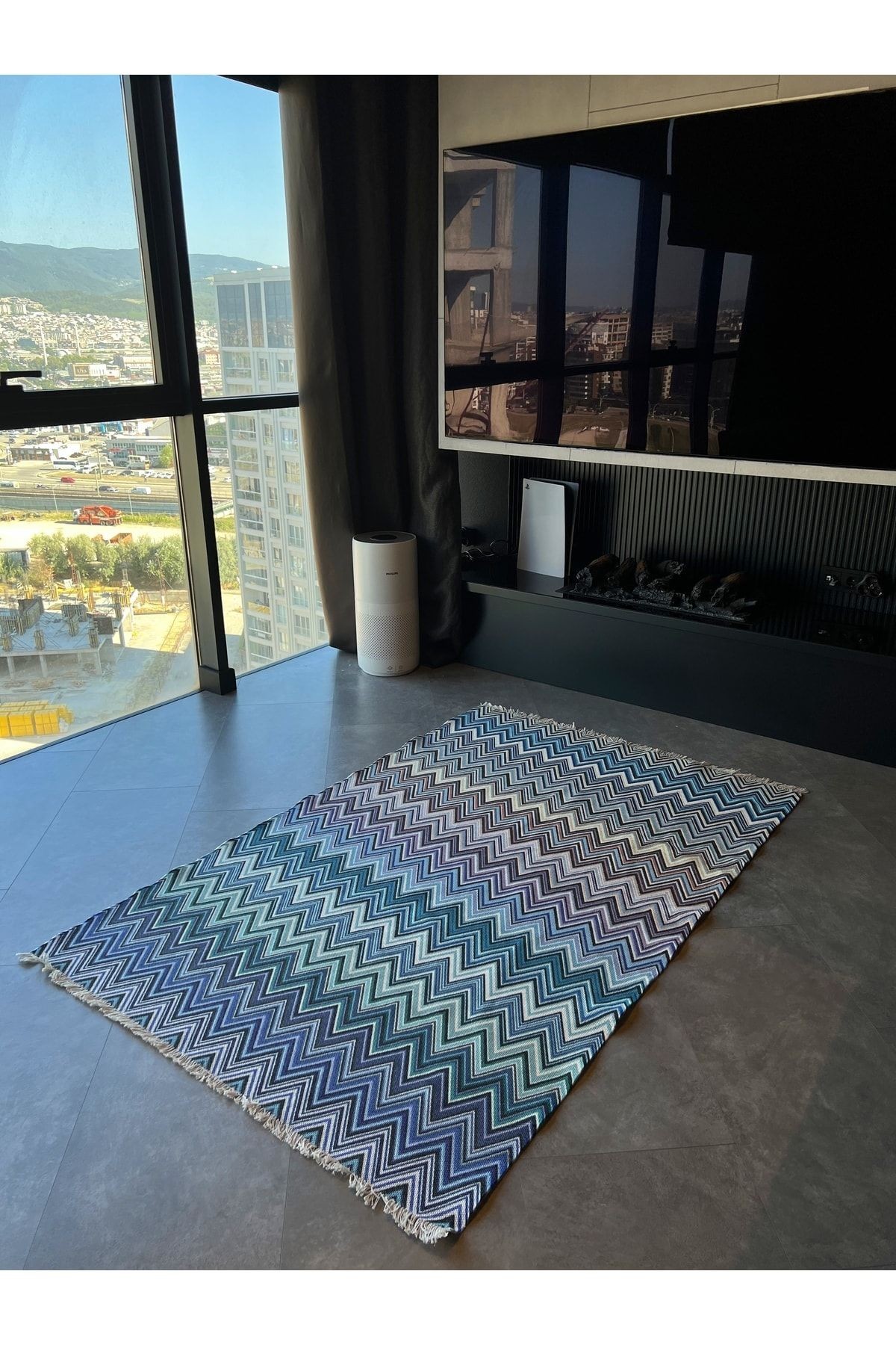 Cotton Zigzag Desenli Çok Renkli Kilim 541