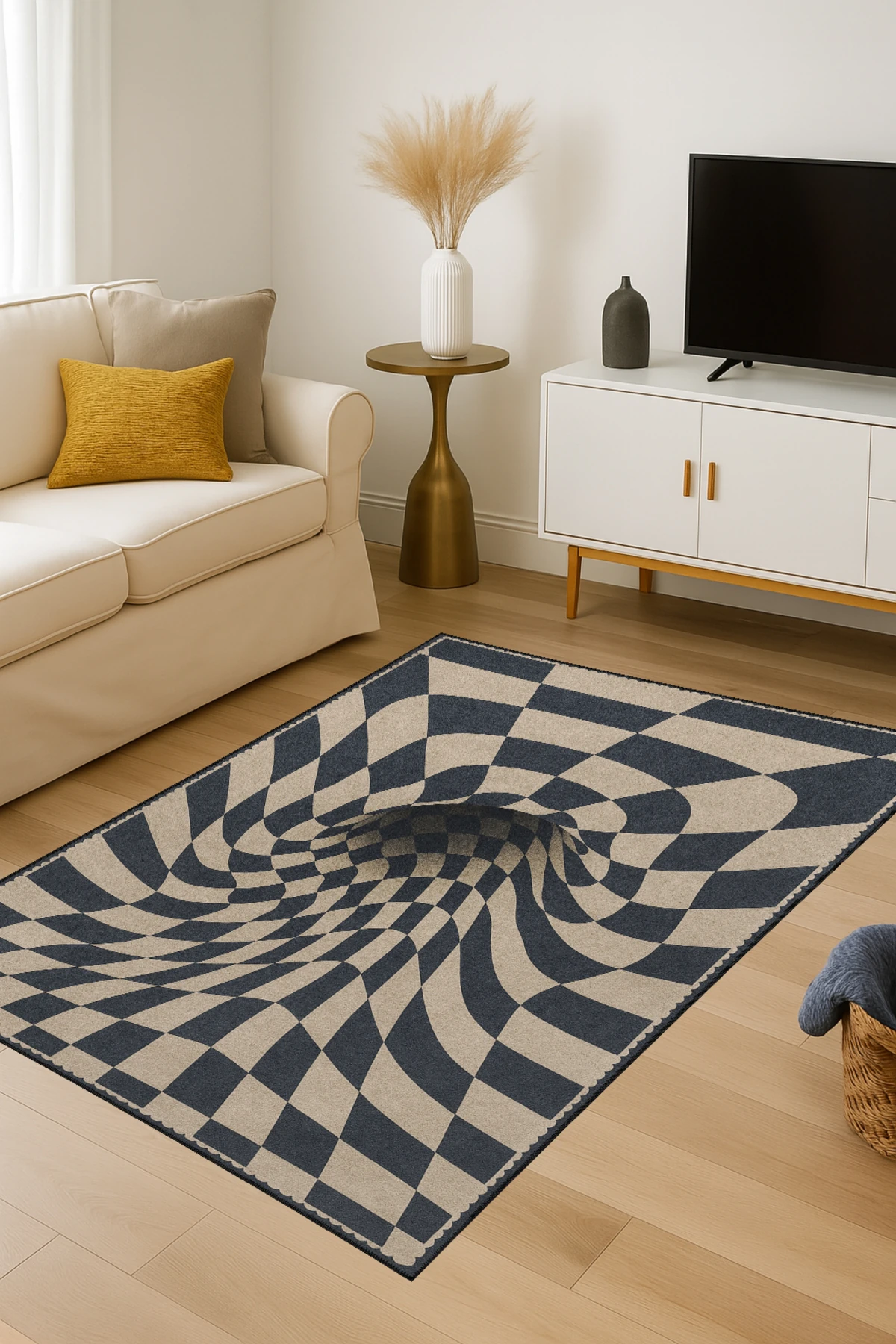 MOSSO Dama Temalı Boşluk Persipektifli Desen Modern Dekoratif Halı mosso476