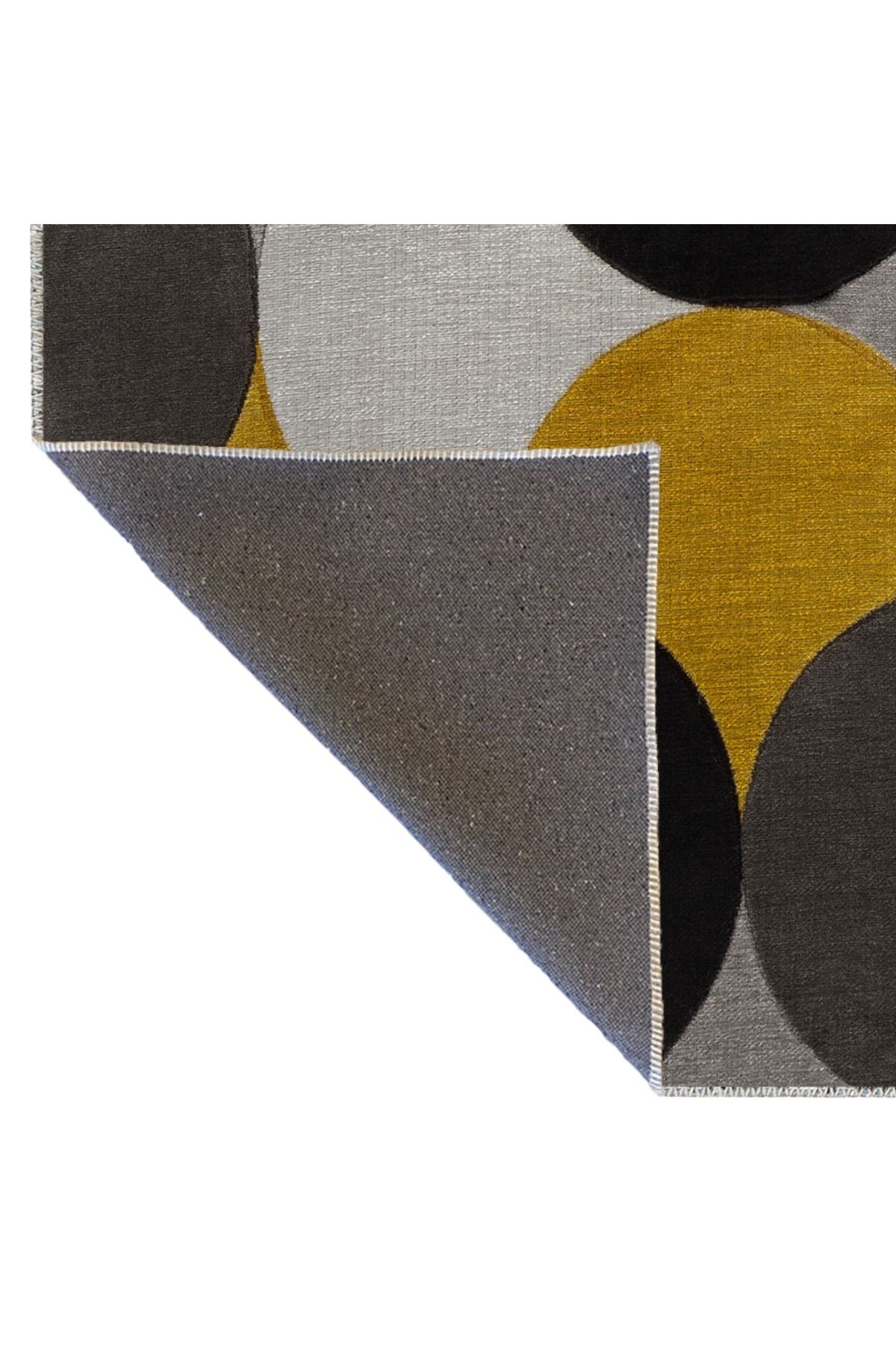 Sarı Gri Temalı Daire Geometrik Desenli Kreatif Modern Dekoratif Halı 3104