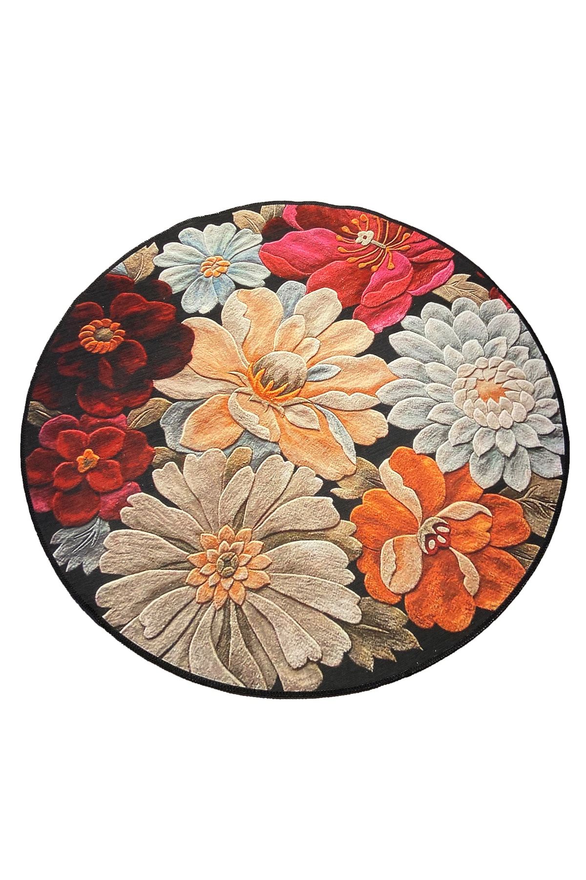 Mira 835 Çiçek Desenli Dekoratif Yıkanabilir Yuvarlak Halı