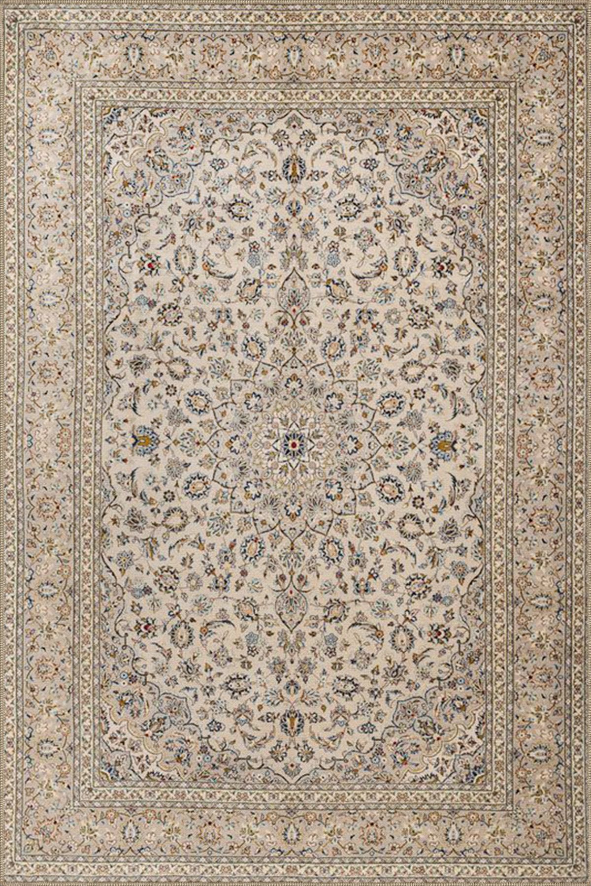 Gri ve Kahverengi Tonlarda Geleneksel Desenli Modern Dokuma Taban ve Dekoratif Halı miravip101