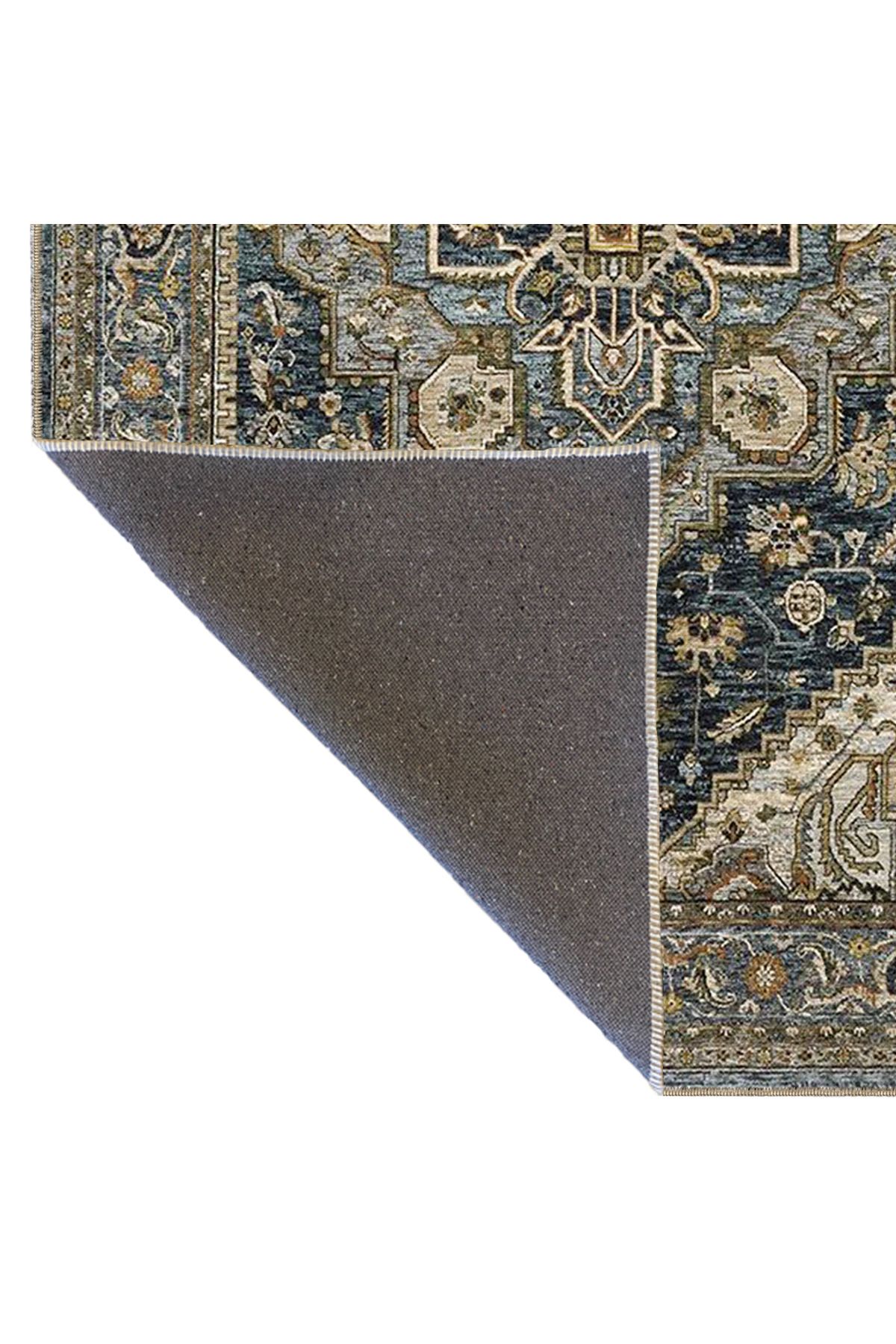 Lacivert Temalı Çok Renkli Geleneksel Motif Desenli Vintage Dekoratif Halı 4584