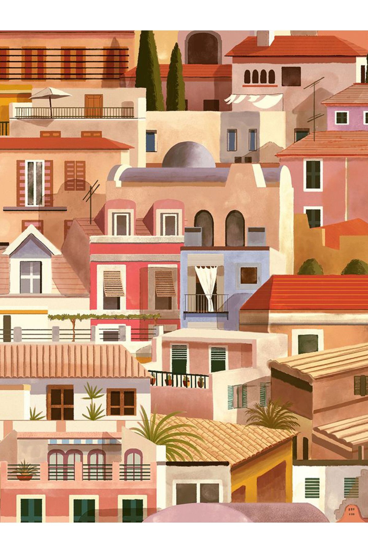 Kubilay Koleksiyonu Çok Renkli Karma Evler Desenli Dokuma Taban Kreatif Modern Dekoratif Halı 24