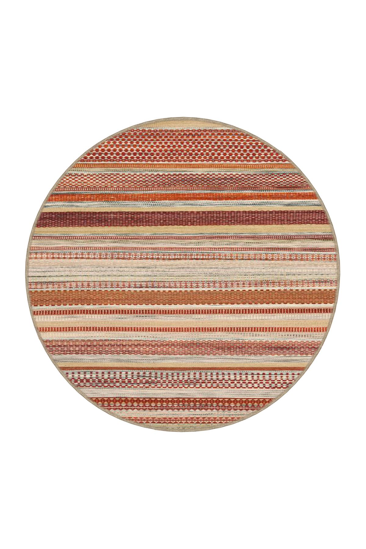 Kahverengi Tonlarda Çizgi Çizgi Renkli Desenli Dokuma Taban Halı 4022