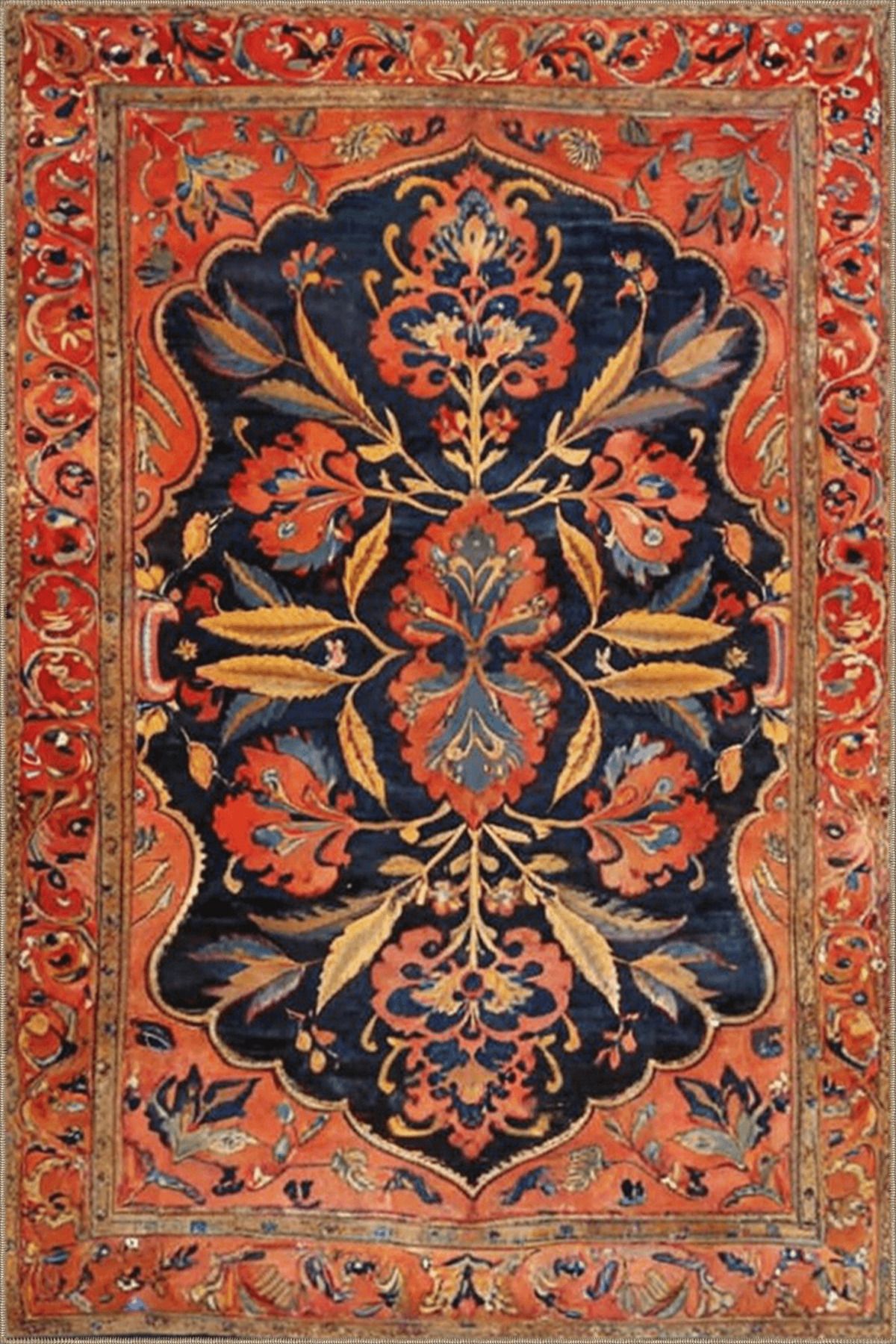 Paris Koleksiyonu Turuncu Temalı Geleneksel Motif Desenli Vintage Dekoratif Halı 51