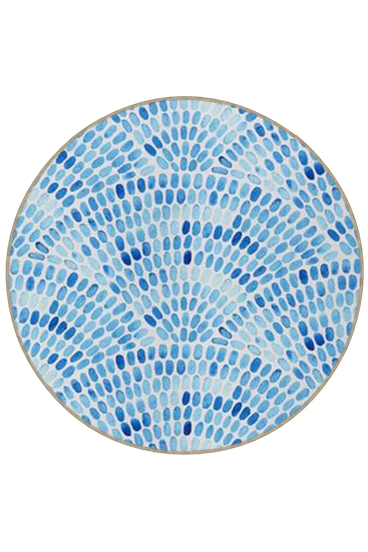 Mira Yuvarlak Mavi Tonlarda Noktalar Dokuma Taban Modern Dekoratif Halı 5561