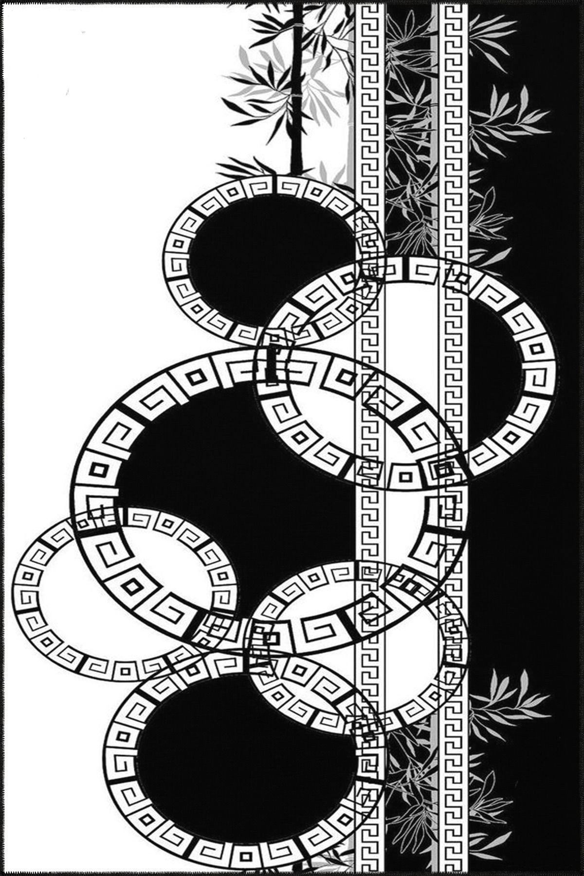 Halkalı Geometrik Çizgili Temalı Desenli Modern Dekoratif Halı ve Yıkanabilir Halı miravip9600
