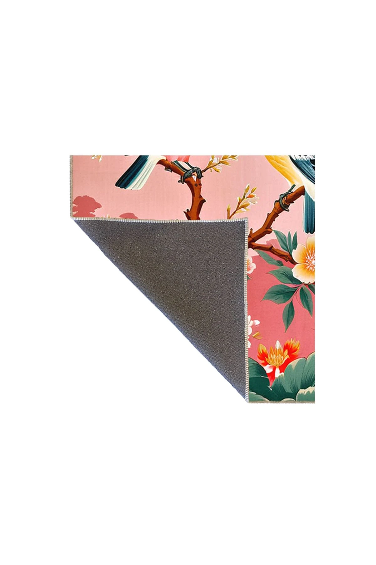 Paris Koleksiyonu Pembe Temalı Çiçekli Ağaç ve Kuş Desenli Modern Dekoratif Halı 114
