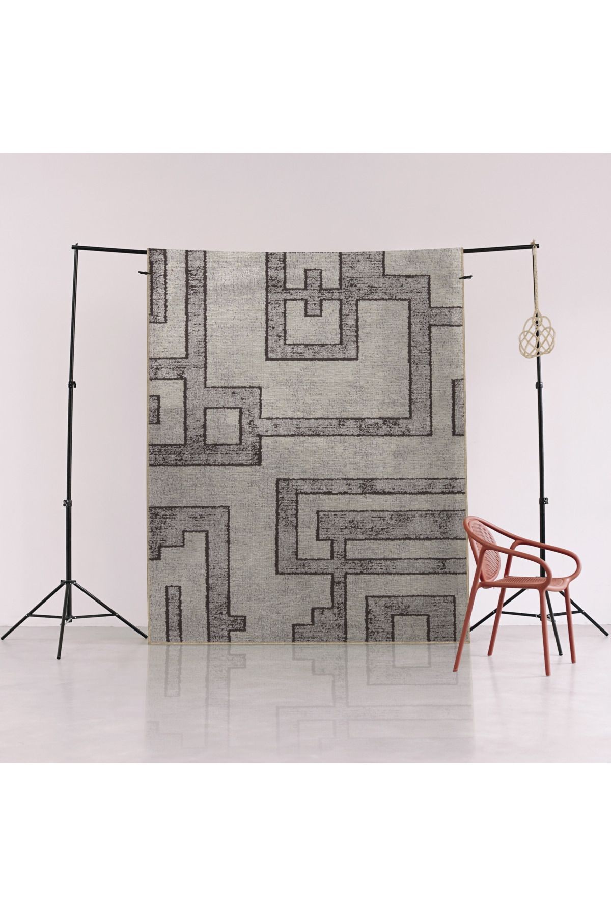 Gri Temalı Soyut Geometrik Desenli Kreatif Modern Dekoratif Halı 2990