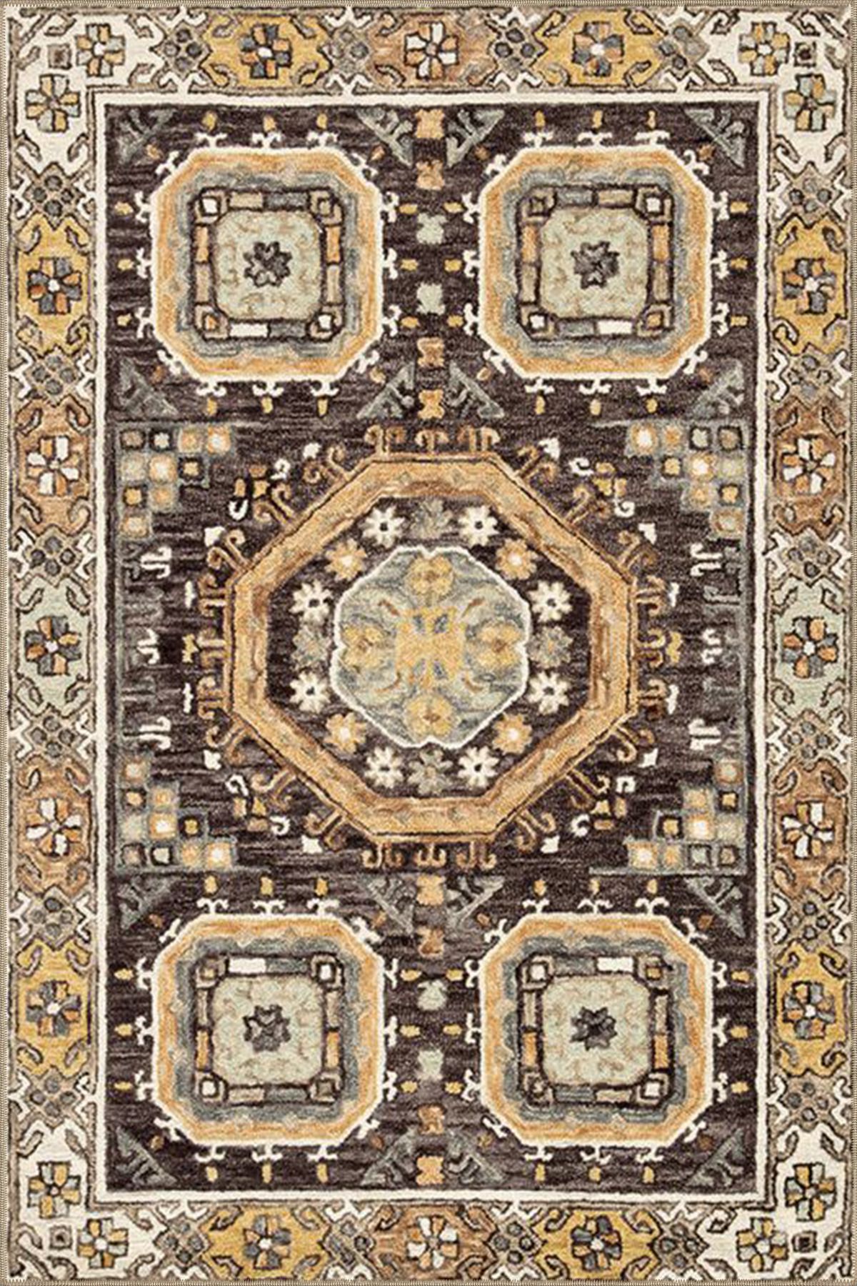 Kahverengi Geometrik Desenli Dokuma Taban Halı 4135