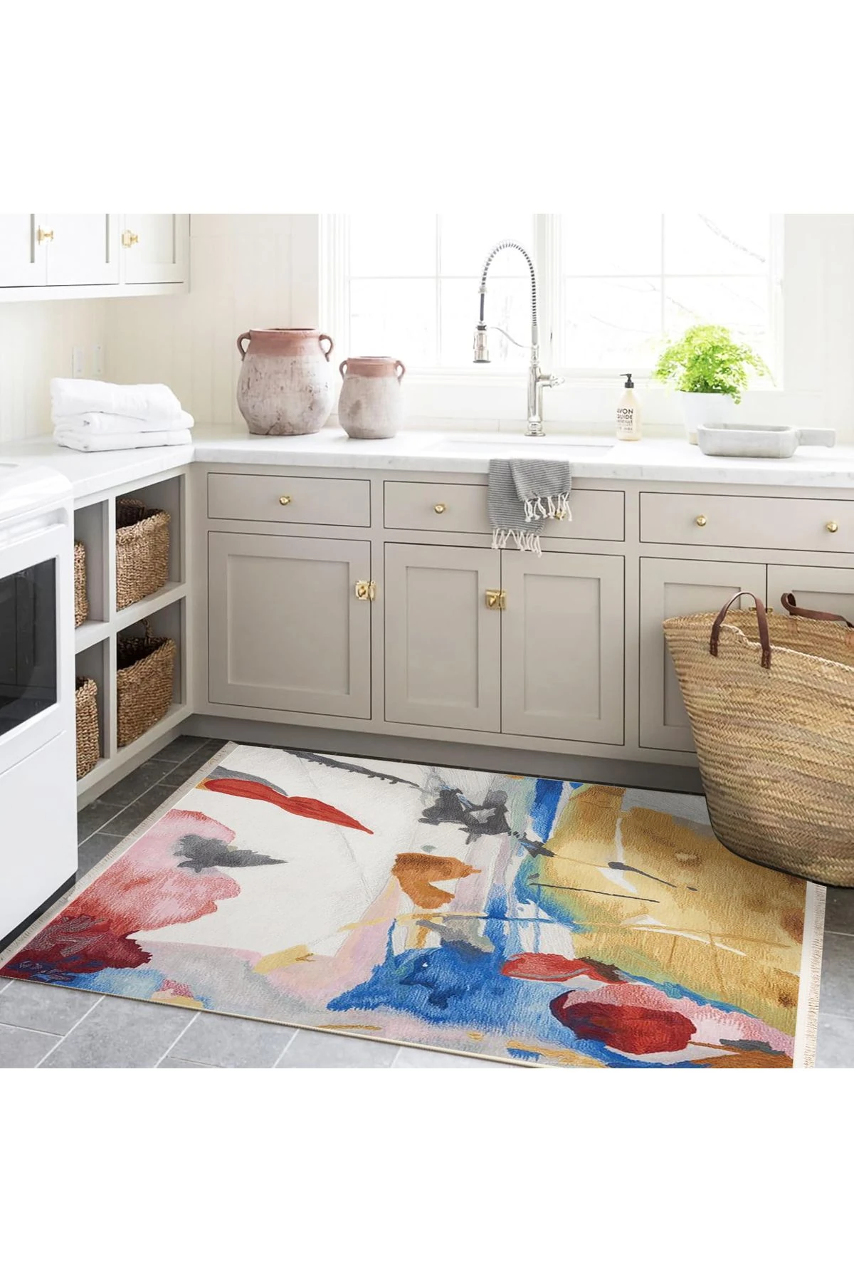 Güney Koleksiyonu Çok Renkli Soyut Çiçek Desenli Modern Dekoratif Halı 16