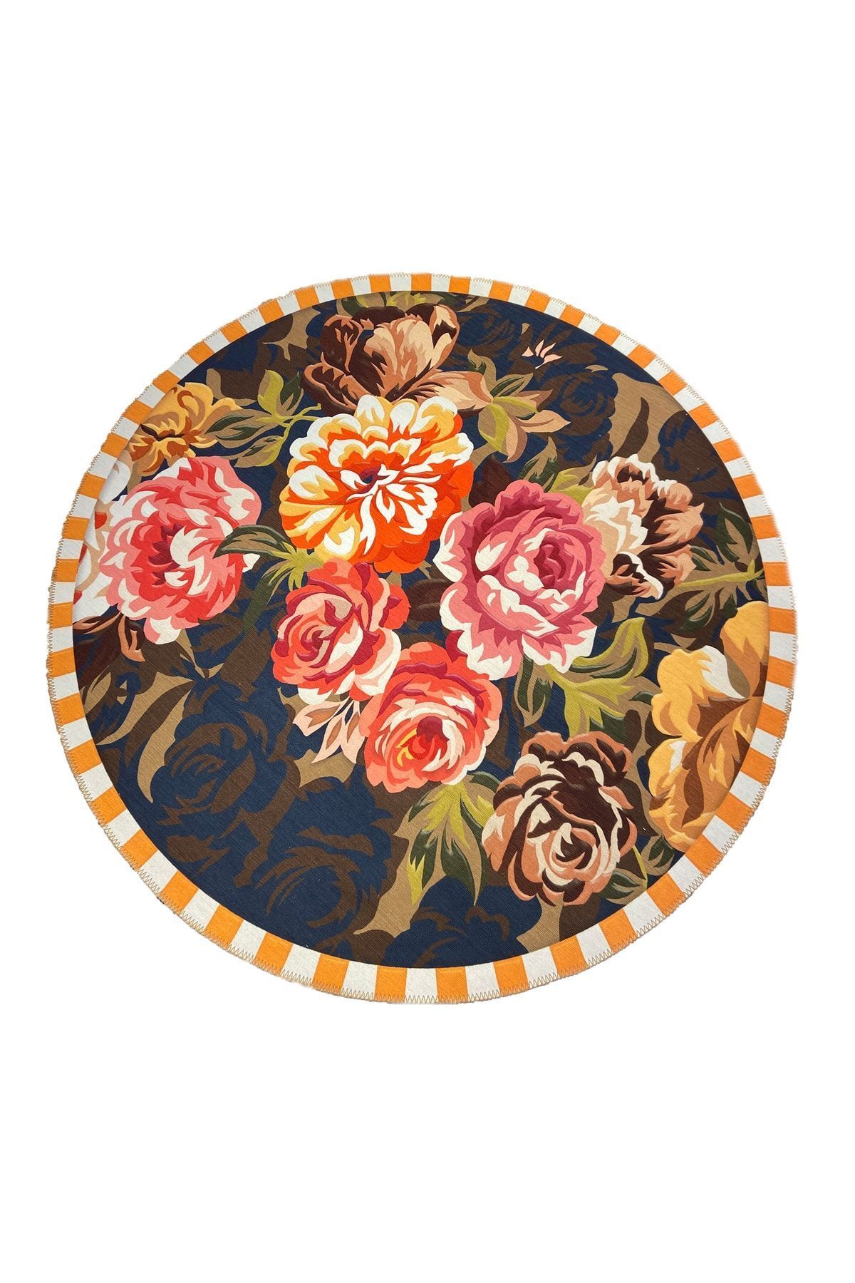 Mira Çiçek Desen Çok Renkli Dekoratif Kaymaz Taban Çap Yıkanabilir Halı 816